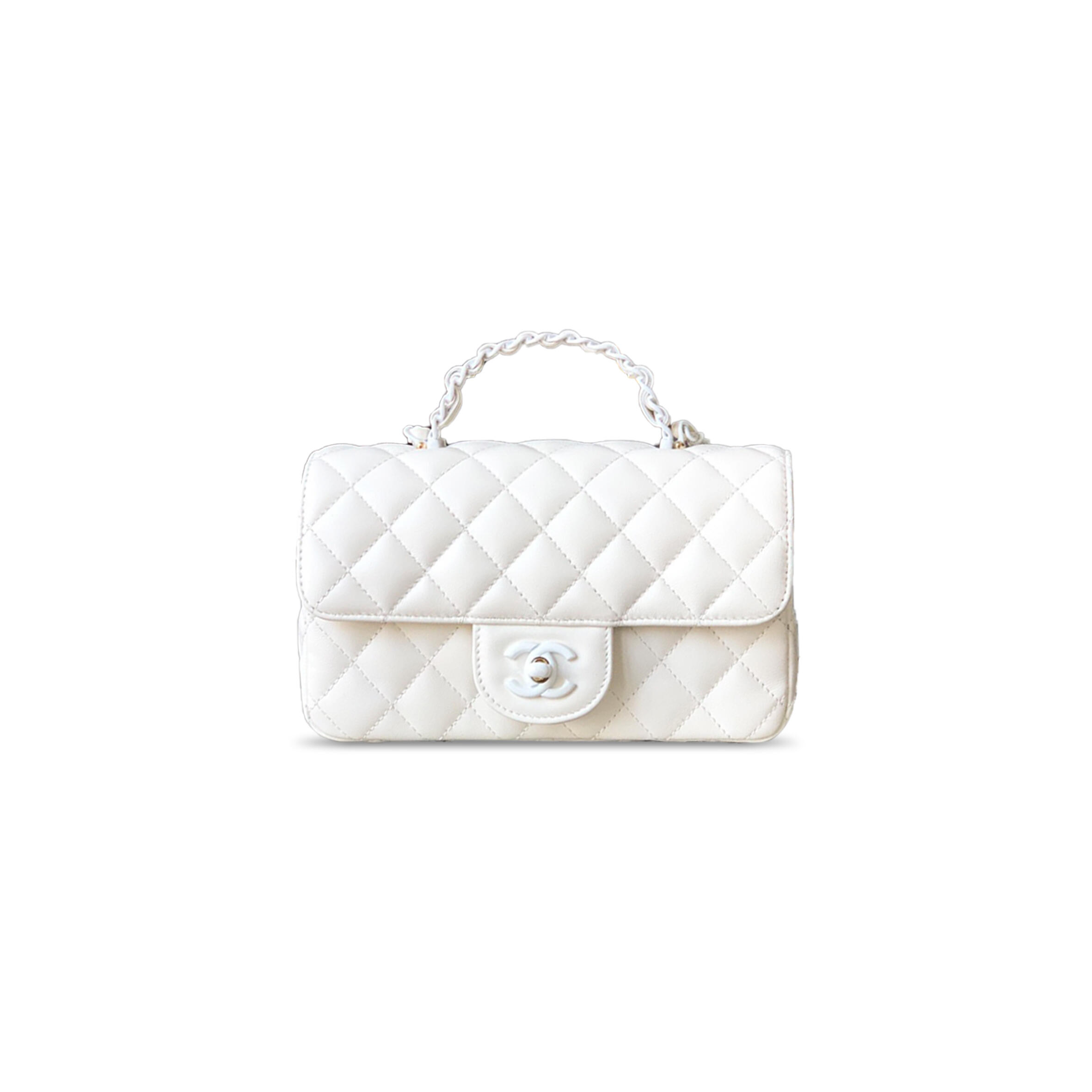 Ch**el MINI LAMBSKIN QUILTED COCO POP TOP HANDLE FLAP WHITE 3695245 (20*12.5*6cm) Master Quality