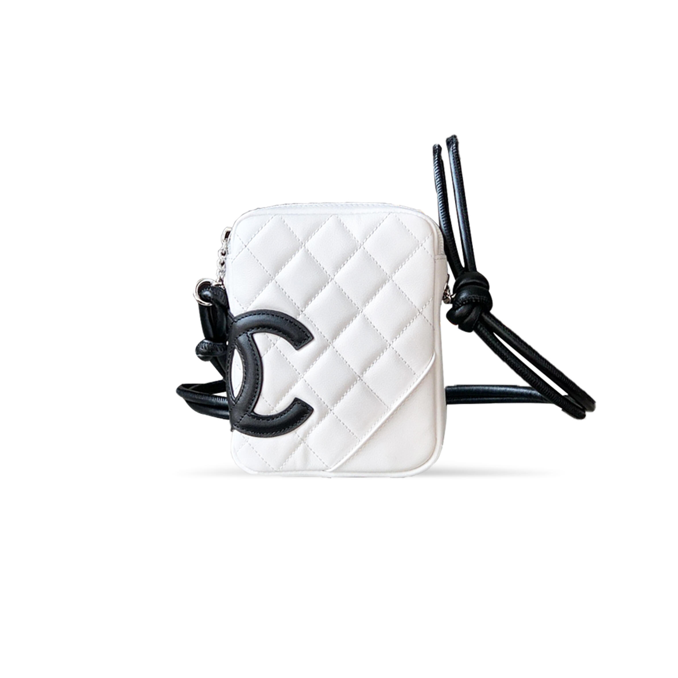 Ch**el CAMBON LINE SHOULDER BAG CALFSKIN WHITE BLACK COCO POCHETTE QUILTED 807702 (15*13*3.5cm) Master Quality