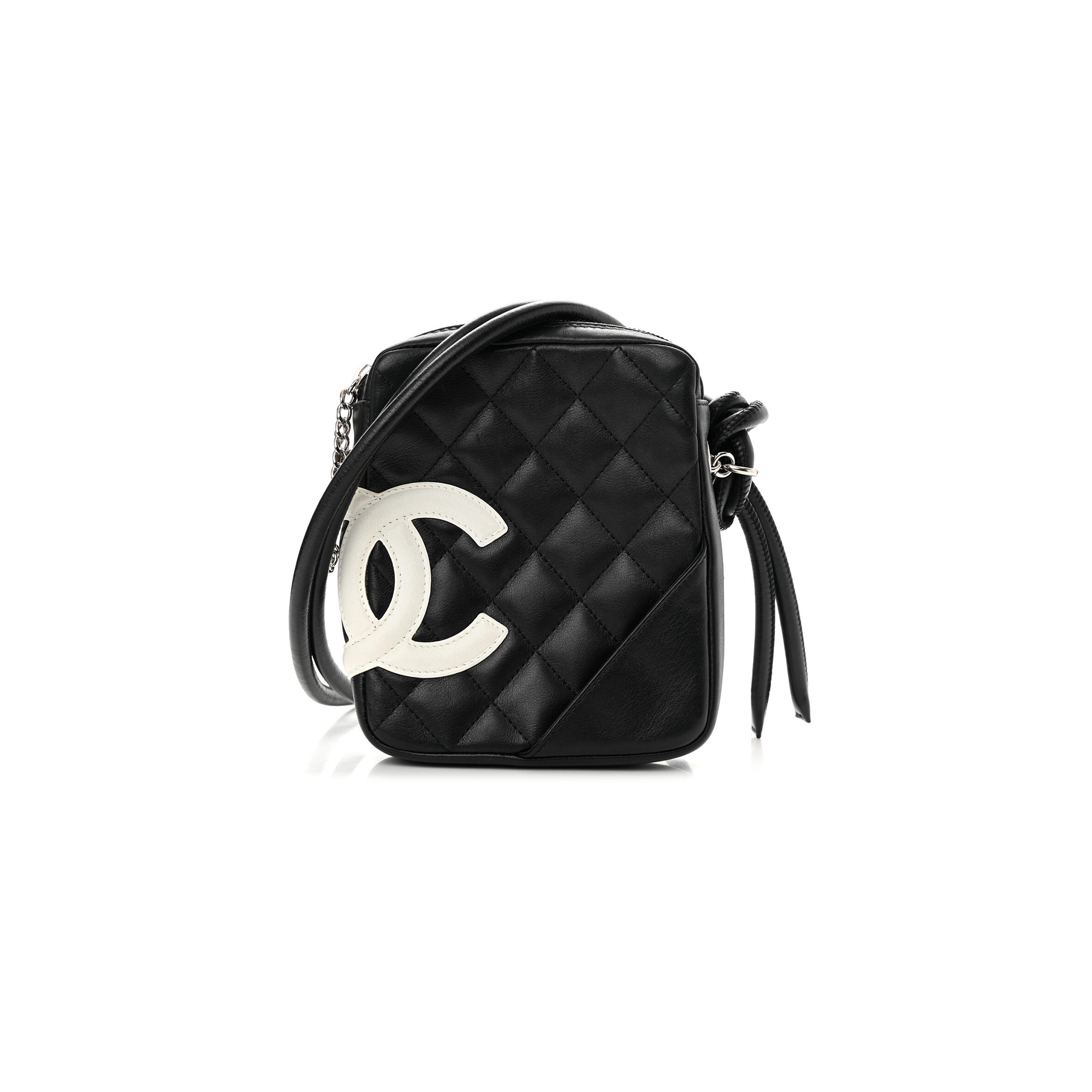 Ch**el CALFSKIN QUILTED SMALL CAMBON MESSENGER BLACK WHITE 1258604 (15*13*3.5cm) Master Quality