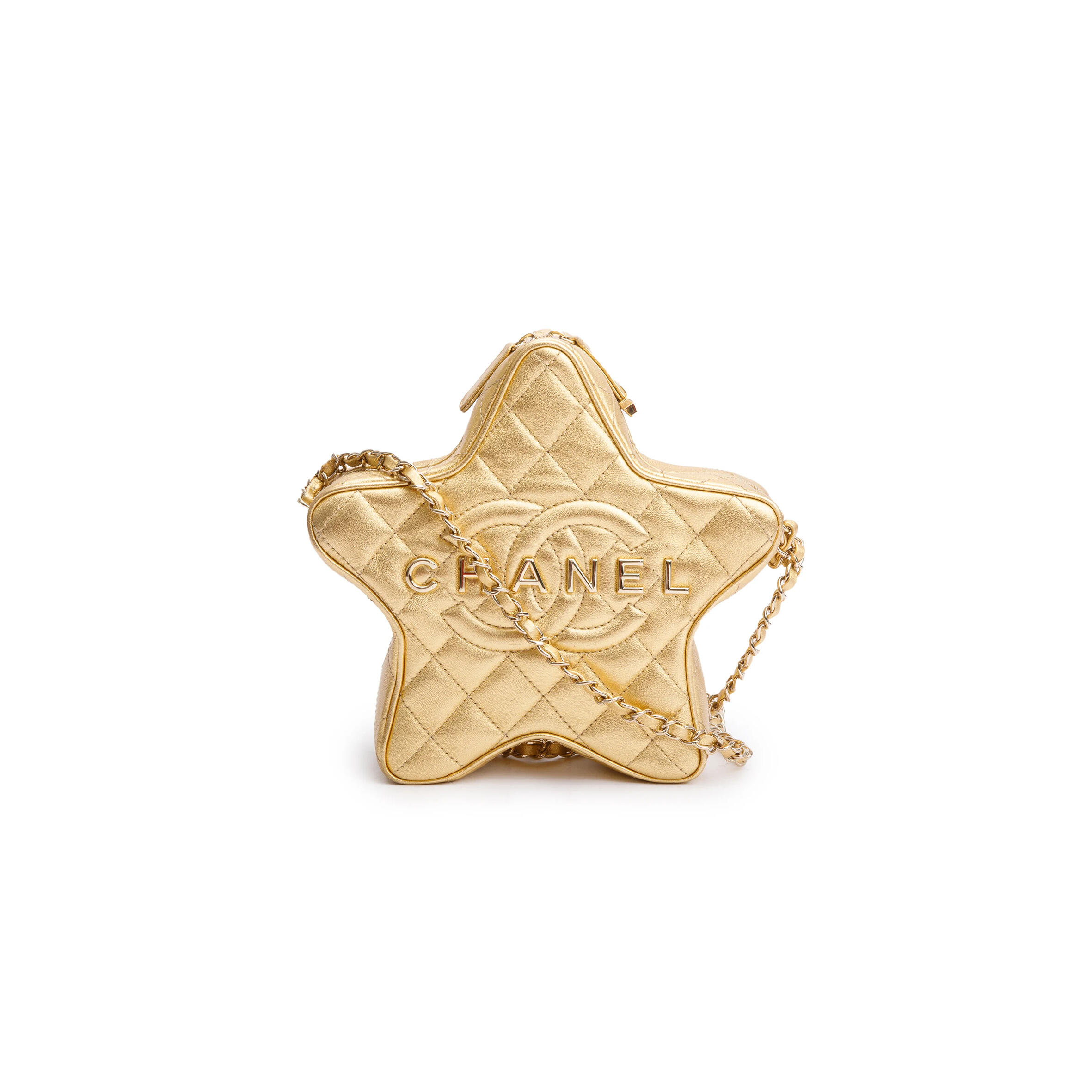 Ch**el METALLIC GOLD LEATHER WALK OF FAME STAR CROSSBODY BAG AS4579 (22.5*22.5*6cm) Master Quality