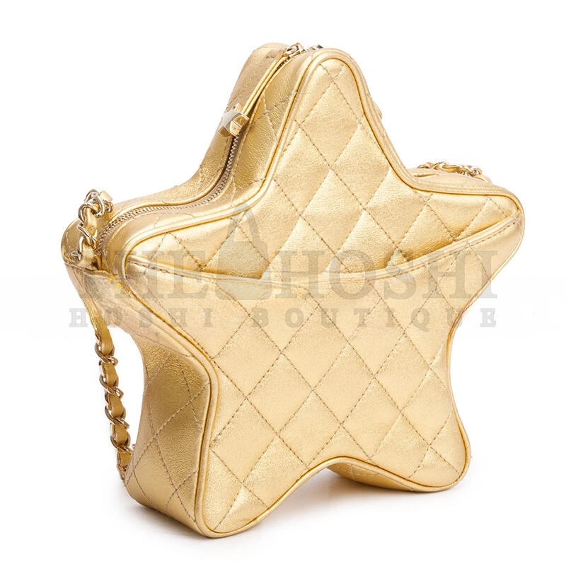 Ch**el METALLIC GOLD LEATHER WALK OF FAME STAR CROSSBODY BAG AS4579 (22.5*22.5*6cm) Master Quality