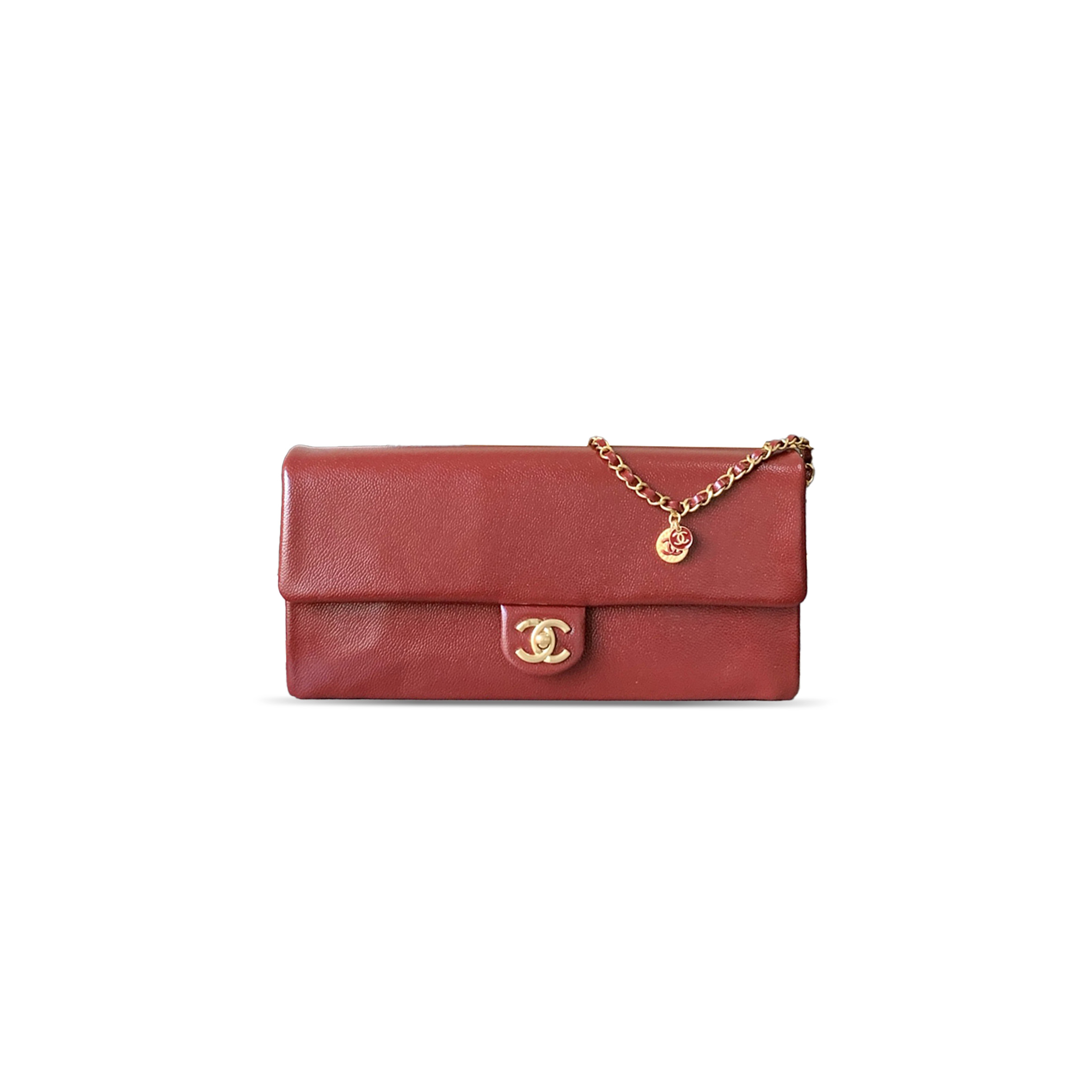 Ch**el FLAP BAG GRAINED SHINY CALFSKIN &amp; GOLD-TONE METAL AS5182 (33*16*5cm) Master Quality