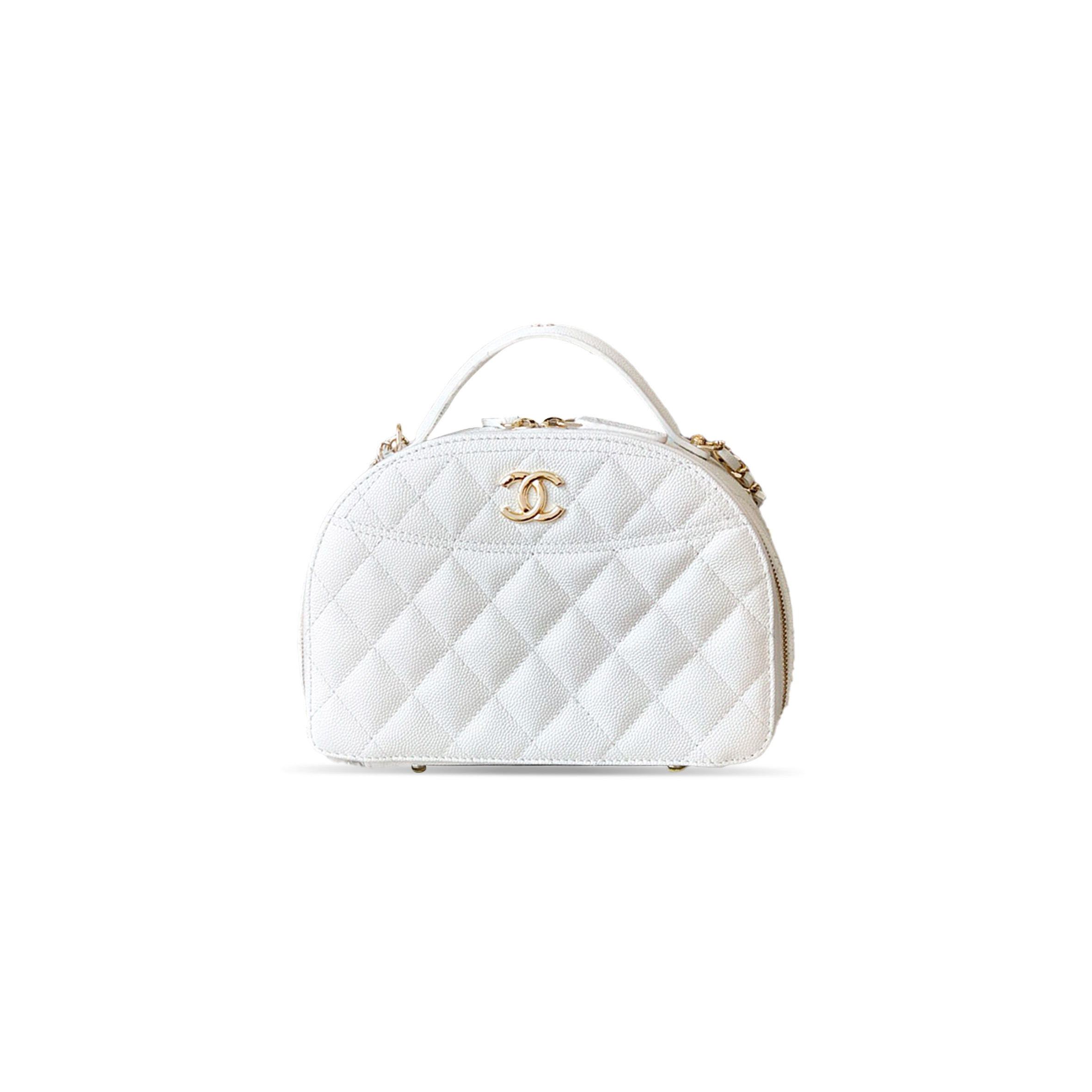 Ch**el CAVIAR QUILTED TOP HANDLE VANITY CASE WHITE (18.5*13*7cm) Master Quality