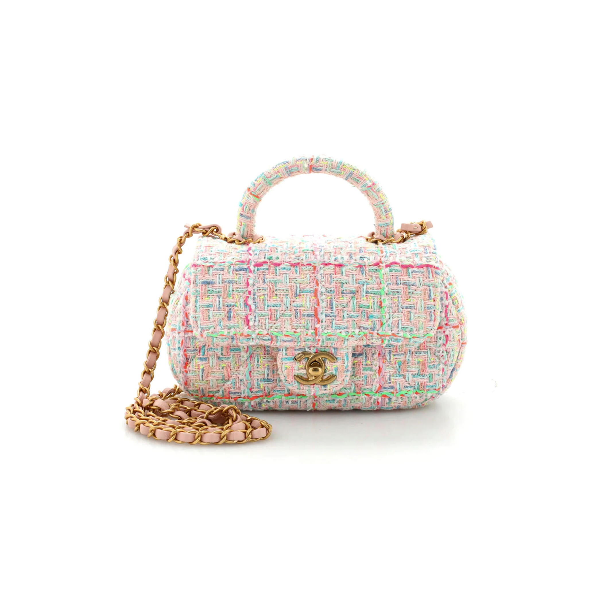 Ch**el TOP HANDLE FLAP BAG QUILTED TWEED SMALL AS4569 (23.5*13.5*5.5cm) Master Quality