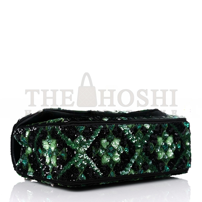 Ch**el SEQUIN MOSAIC MINI RECTANGULAR FLAP GREEN BLACK (20*11*8cm) Master Quality