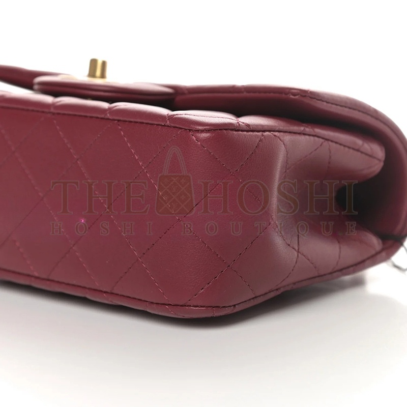 Ch**el LAMBSKIN QUILTED MINI TOP HANDLE RECTANGULAR FLAP BURGUNDY (20*12*6cm) Master Quality