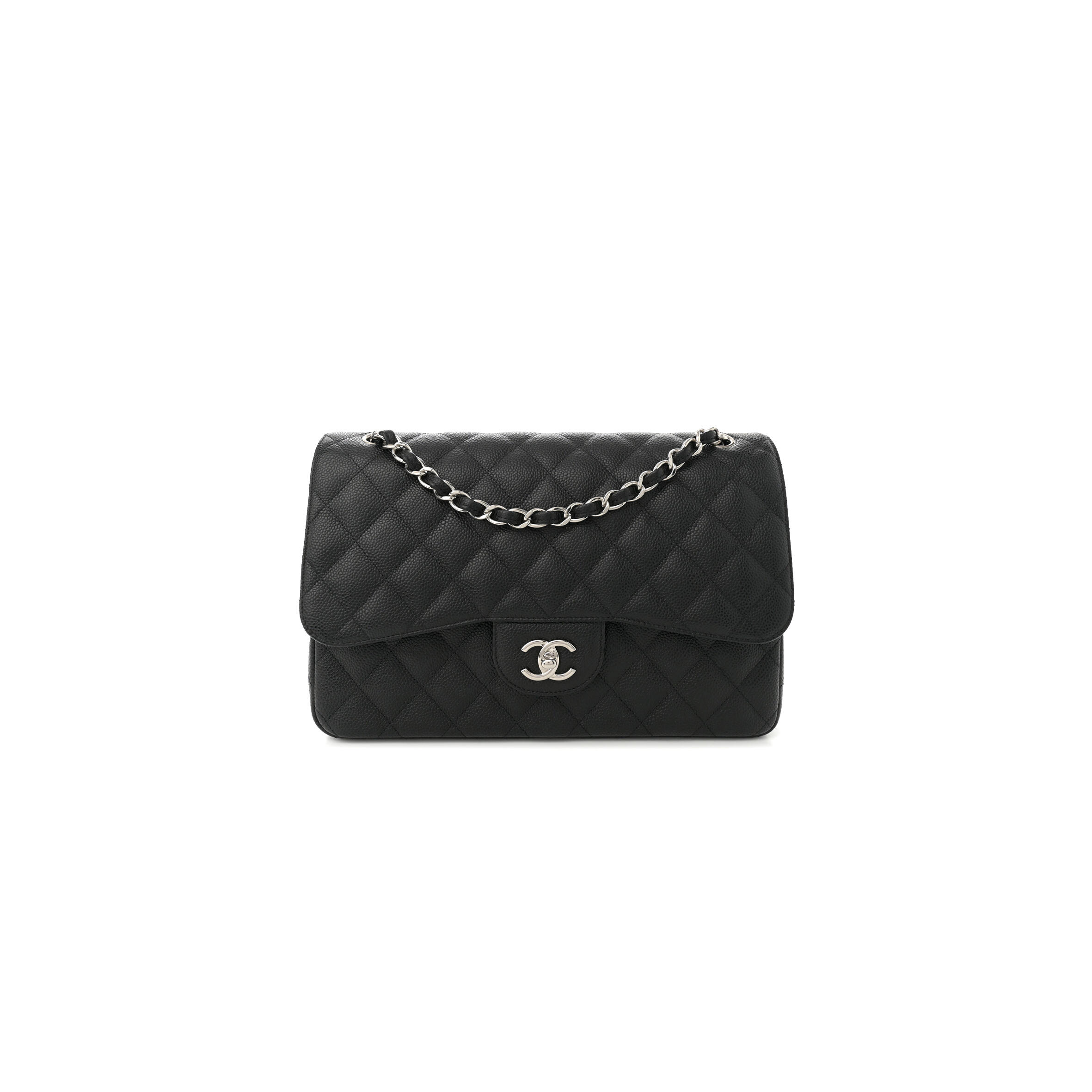 Ch**el CAVIAR QUILTED JUMBO DOUBLE FLAP BLACK 1633607 (30*20*9cm) Master Quality