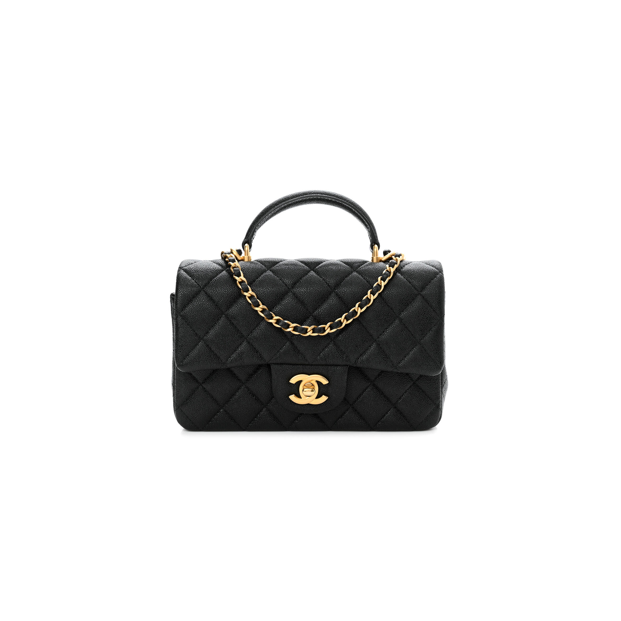 Ch**el CAVIAR QUILTED MINI TOP HANDLE FLAP 1224315 (20*12*7cm) Master Quality