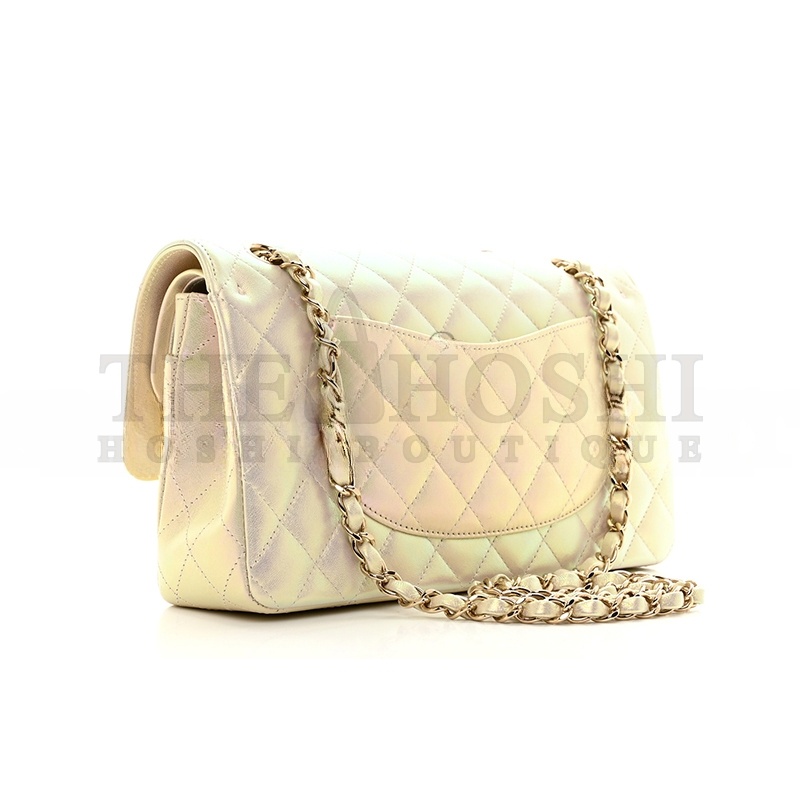 Ch**el IRIDESCENT LAMBSKIN QUILTED MEDIUM DOUBLE FLAP 1404212 (25*15*6cm) Master Quality
