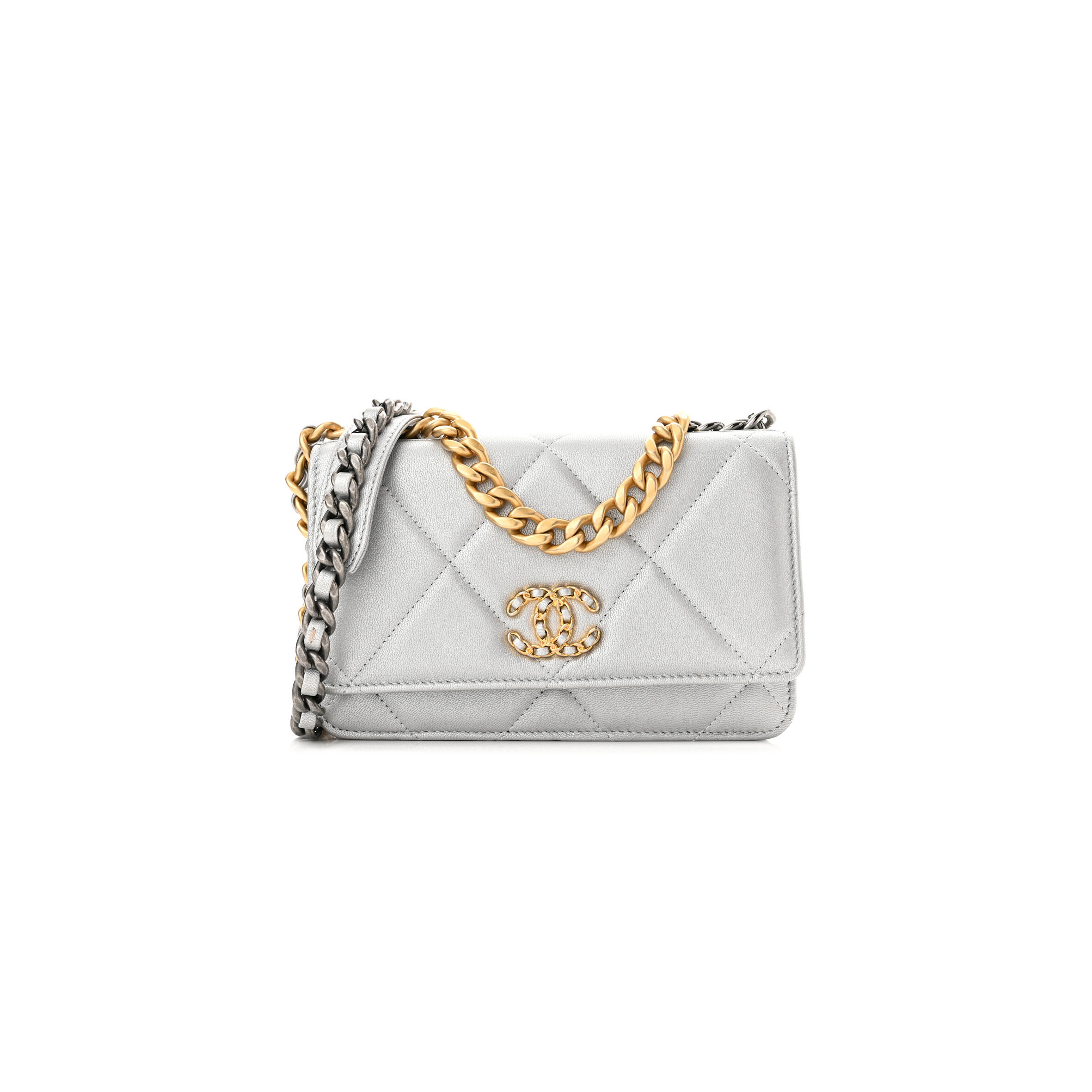 Ch**el METALLIC LAMBSKIN QUILTED 19 WALLET ON CHAIN WOC 1191203 (19*11*3cm) Master Quality