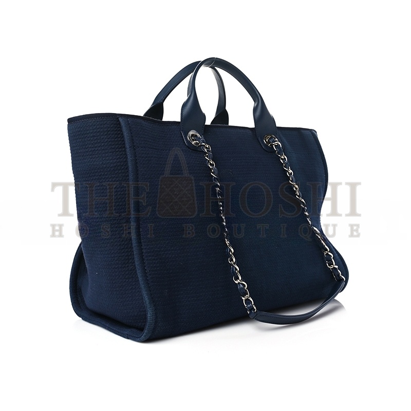 Ch**el MIXED FIBERS CALFSKIN MEDIUM DEAUVILLE TOTE NAVY BLUE 1142532 (39*29*20cm) Master Quality