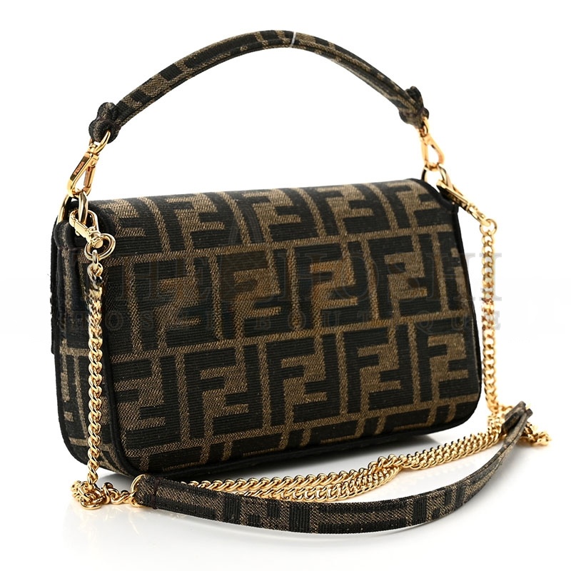 F**di FABRIC JACQUARD FF 1974 MINI BAGUETTE TOBACCO MORO BLACK (18*11*7cm) Master Quality