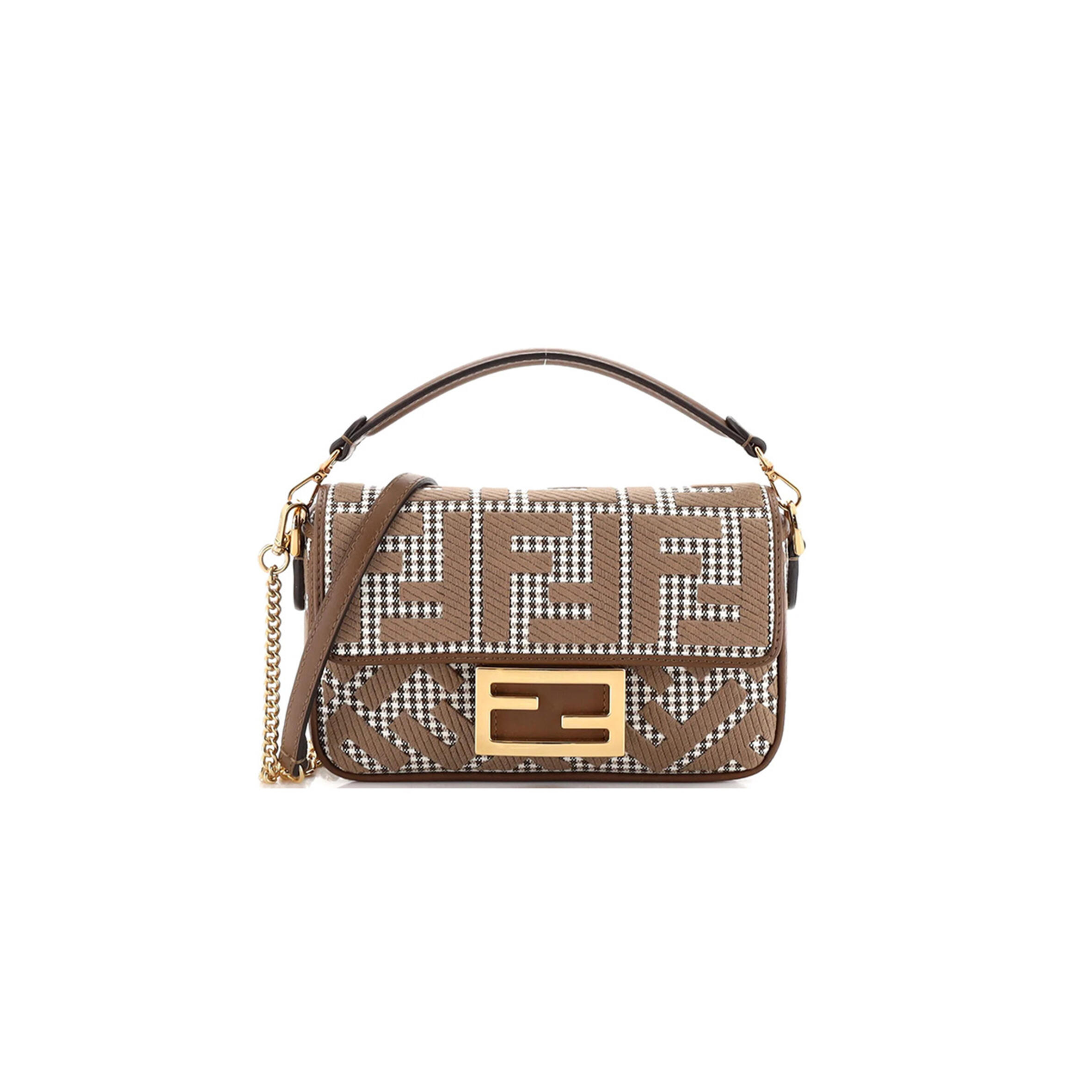 F**di BAGUETTE  BAG ZUCCA HOUNDSTOOTH WOOL MINI (19*11*5cm) Master Quality