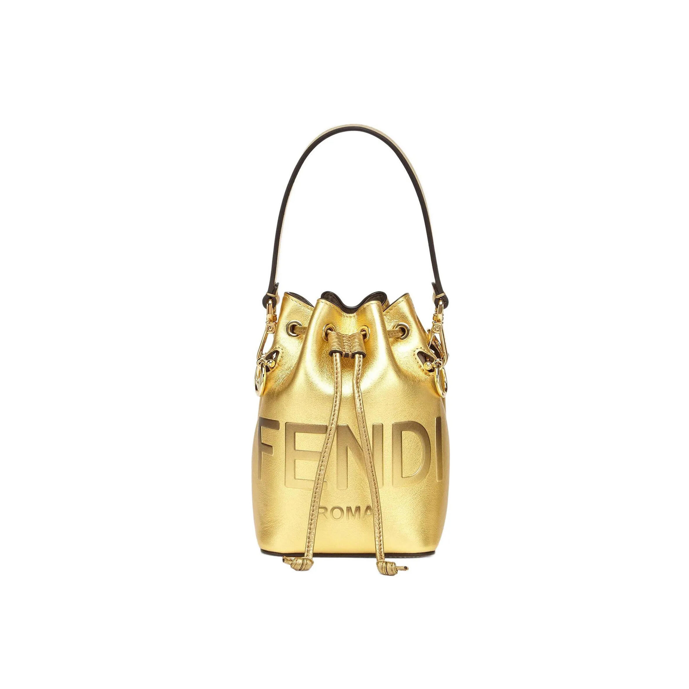 F**di MON TRESOR MINI LEATHER BUCKET BAG IN GOLD 8BS010AK61F1GNN (18*12*10m) Master Quality