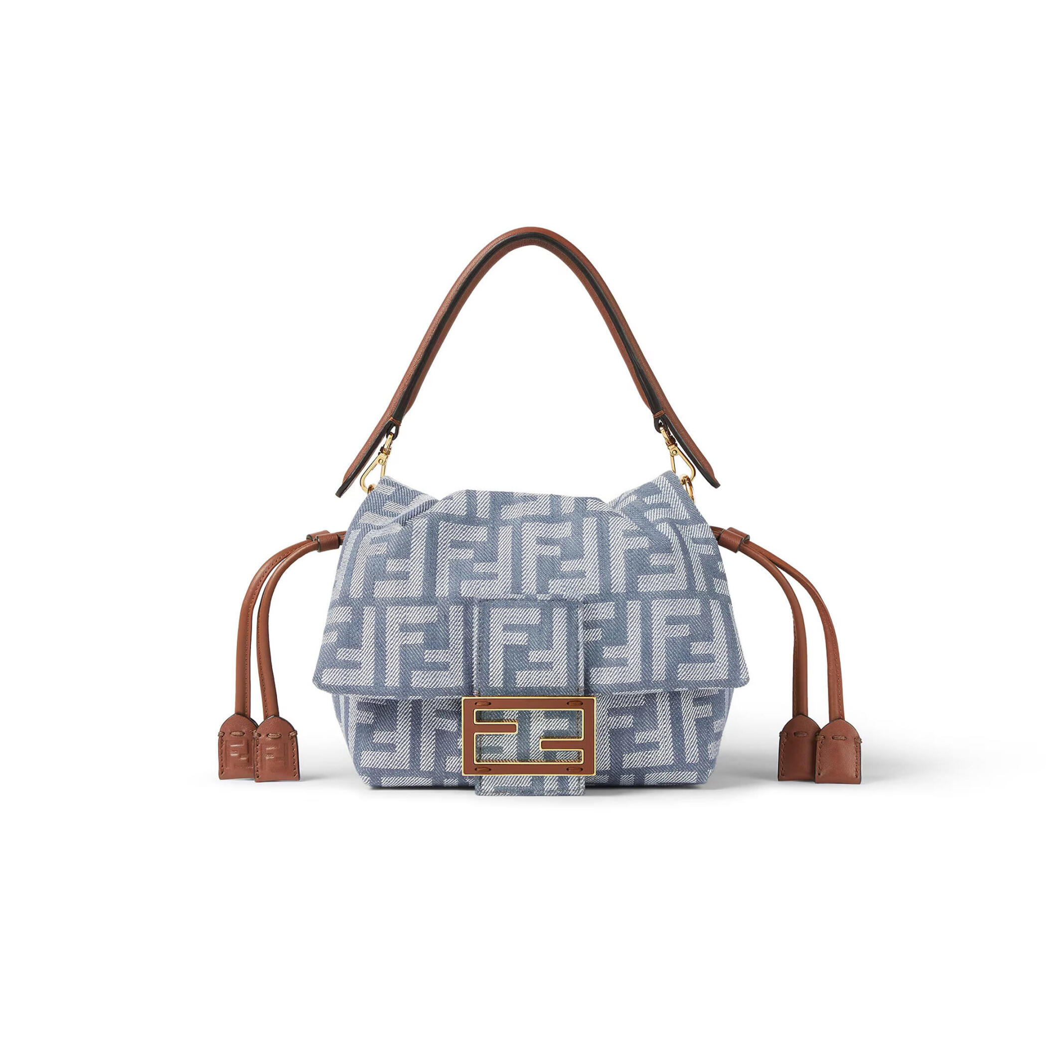 F**di MAMMA BAGUETTE SMALL BLUE DENIM-EFFECT FF JACQUARD MINI-BAG 8BS105AV5WF1SXQ (16*13*10cm) Master Quality