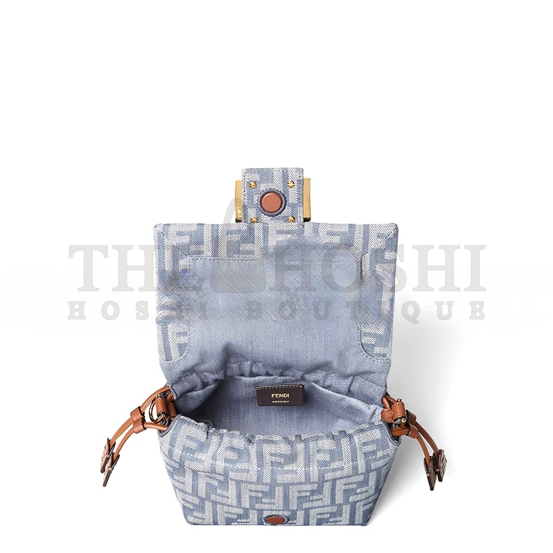 F**di MAMMA BAGUETTE SMALL BLUE DENIM-EFFECT FF JACQUARD MINI-BAG 8BS105AV5WF1SXQ (16*13*10cm) Master Quality