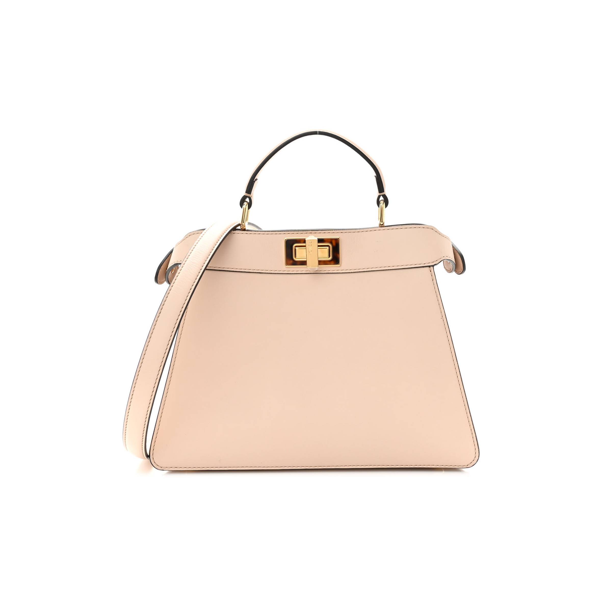 F**di VITELLO SETA SHINY NAPPA PLEXIGLASS SMALL PEEKABOO I SEE U SATCHEL POUDRE (27*20*10cm) Master Quality