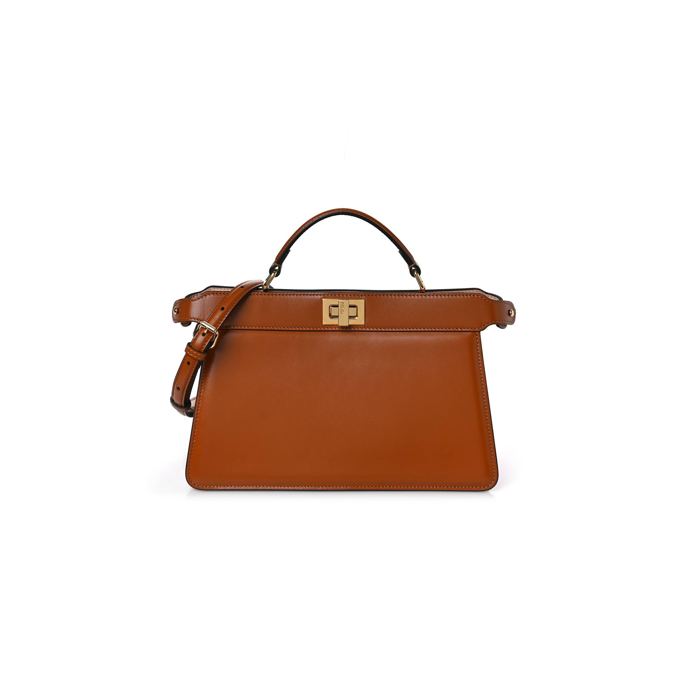 F**di VITELLO KING LUXOR SHINY NAPPA MEDIUM PEEKABOO I SEE U EAST WEST SATCHEL BRANDY LIGHT ROSE (29*18*10cm) Master Quality