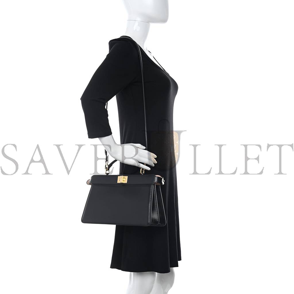 F**di VITELLO KING LUXOR SHINY NAPPA MEDIUM PEEKABOO I SEE U EAST WEST SATCHEL BLACK LIGHT ROSE (29*18*11cm) Master Quality