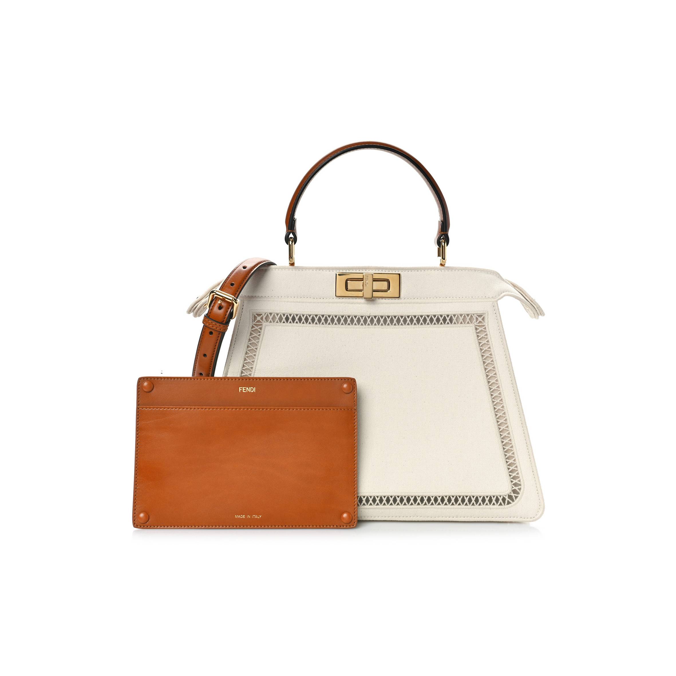 F**di FABRIC VITELLO AJOUR EMBROIDERED MEDIUM PEEKABOO I SEE U GREZZO CUOIO (33*25*11cm) Master Quality