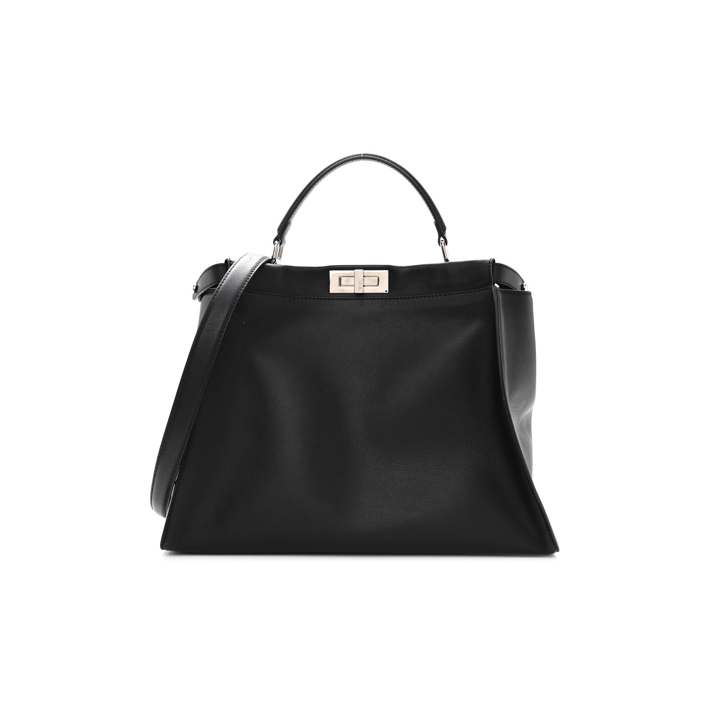 F**di VITELLO DOLCE MARMOL PATENT CROCODILE TRAPUNTATA LARGE PEEKABOO ICONIC SATCHEL BLACK FUMO (39*30*17cm) Master Quality