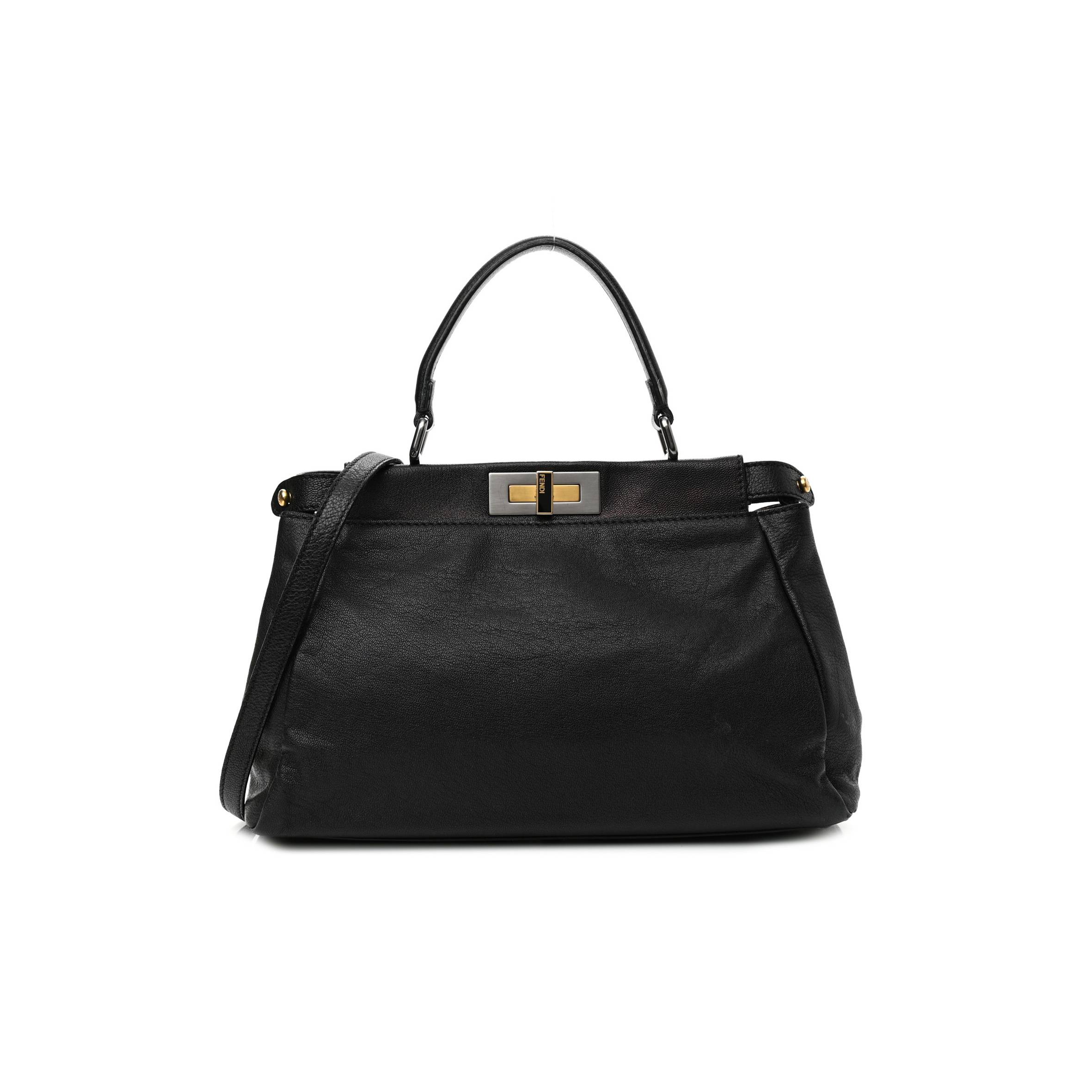 F**di GOATSKIN ZUCCA MEDIUM PEEKABOO ICONIC SATCHEL BLACK TOBACCO (34*22*11cm) Master Quality