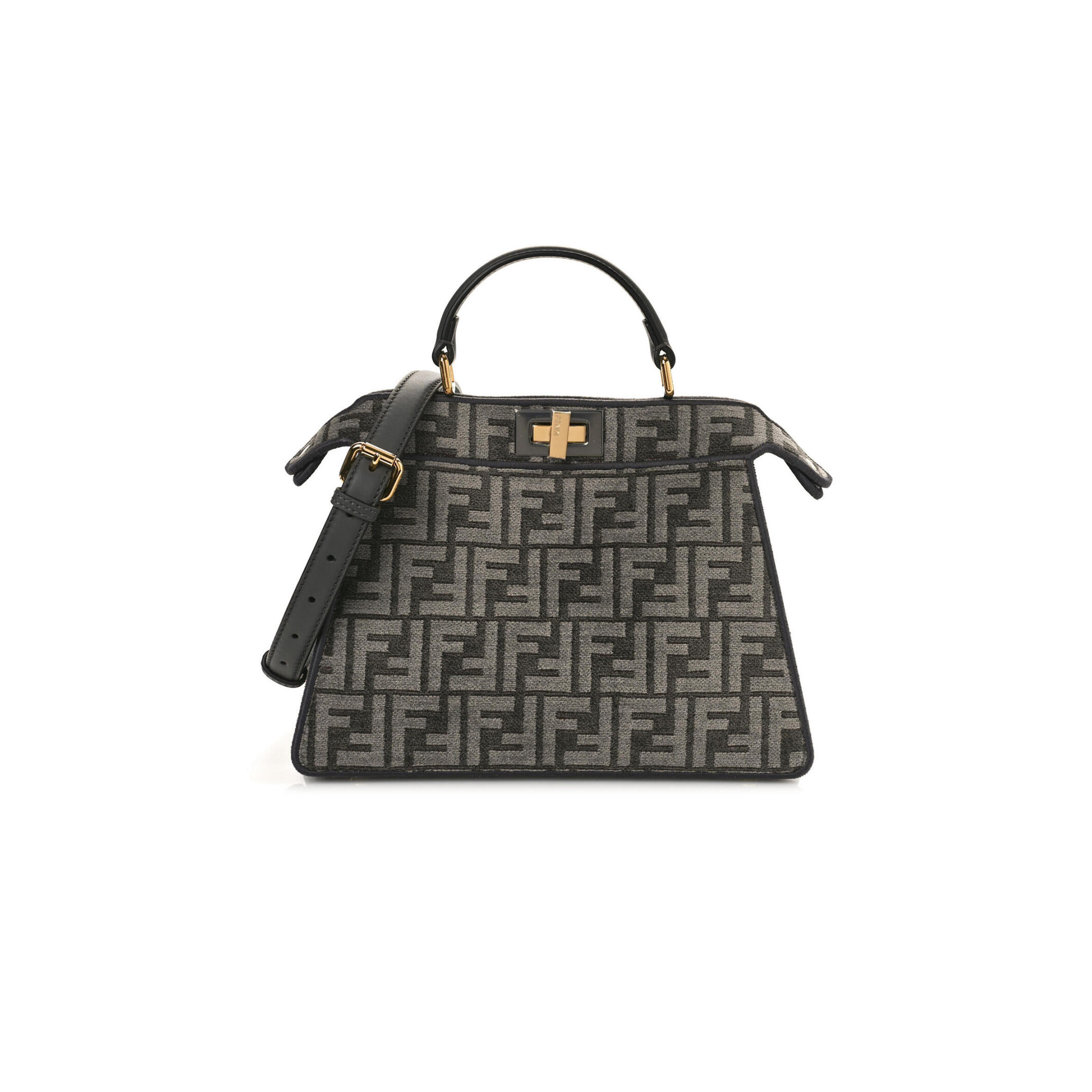 F**di CHENILLE VITELLO SETA FF SMALL PEEKABOO I SEE U SATCHEL ANTHRACITE ASFALTO (27*20*13cm) Master Quality