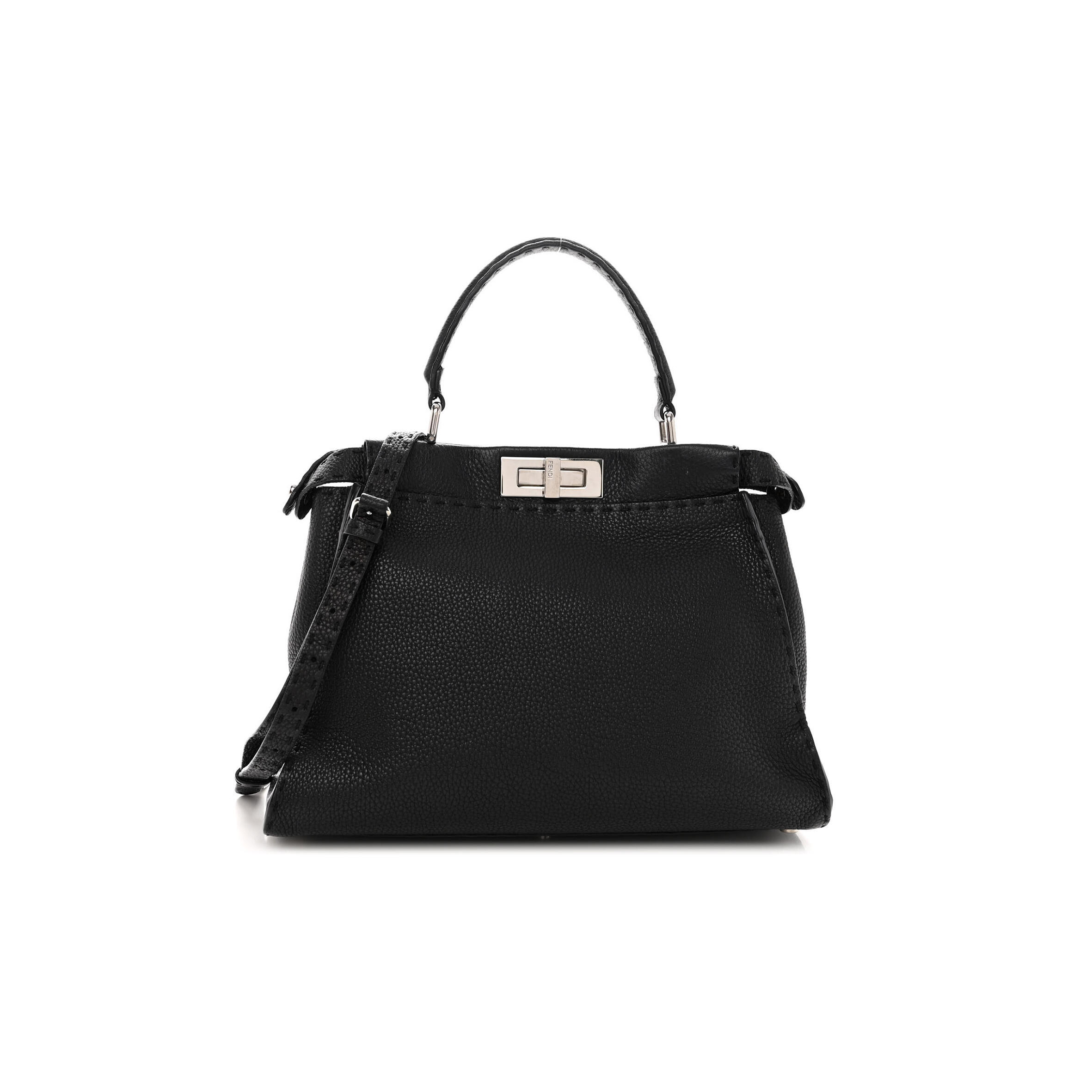 F**di CUOIO ROMANO SELLERIA BI-COLOR MINI PEEKABOO ICONIC SATCHEL BLACK MOU (34*22*12cm) Master Quality