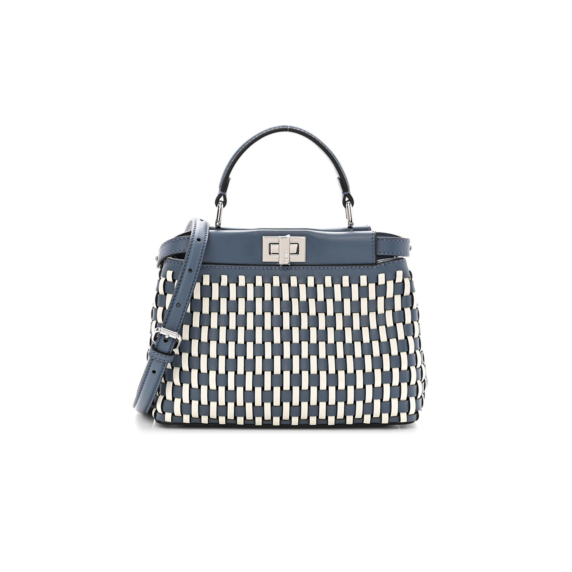 F**di CALFSKIN WOVEN MINI PEEKABOO ICONIC SATCHEL MIRTO WHITE ICE (24*18.5*10.5cm) Master Quality