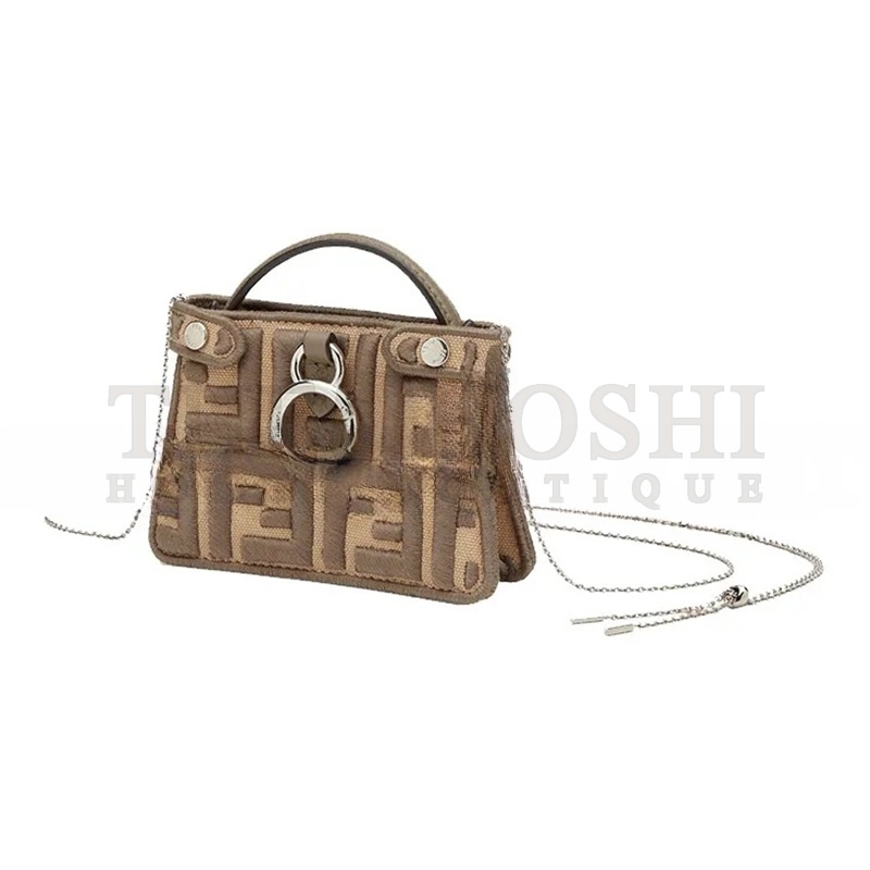 F**di CANVAS VITELLO VOLANATO FF EMBROIDERED PICO PEEKABOO CHARM SAND TARTUFO 7AR993AHWGF1F2U (13*10*5cm) Master Quality
