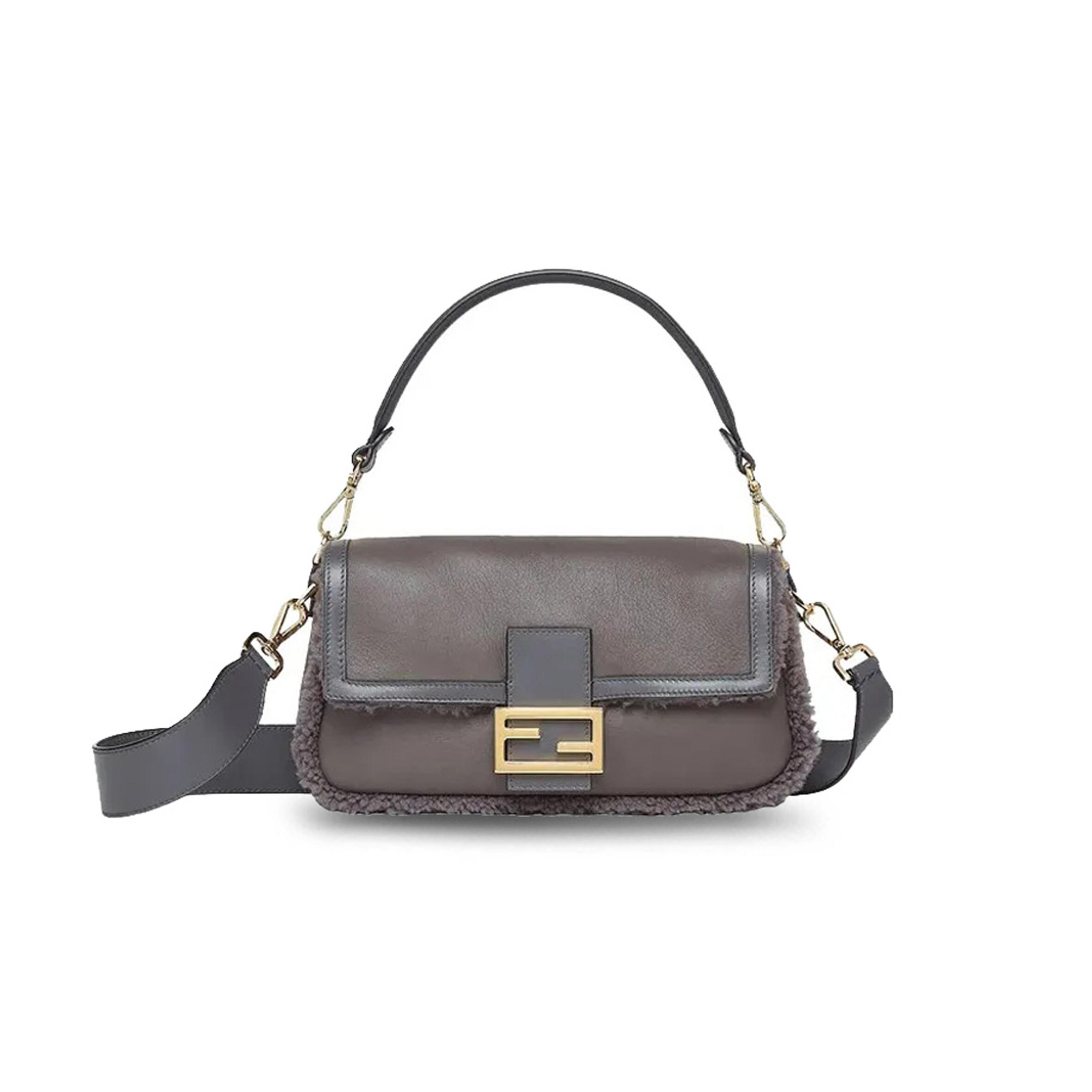 F**di GREY LAMBSKIN SHEARLING MEDIUM BAGUETTE BAG 8BR600ALMRF1EFW (28*14*8cm) Master Quality
