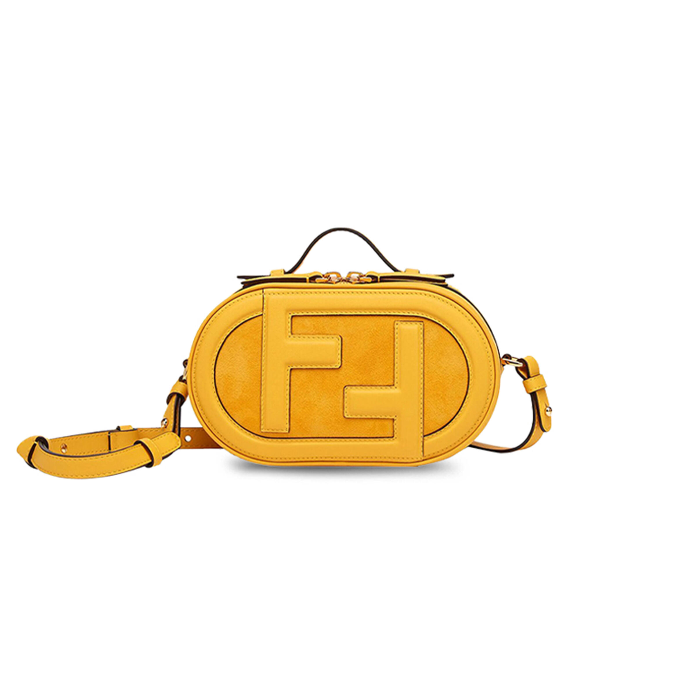 F**di O'LOCK CAMERA BAG LEATHER WITH SUEDE MINI YELLOW 8BS058AHSBF192E (21*13*8cm) Master Quality
