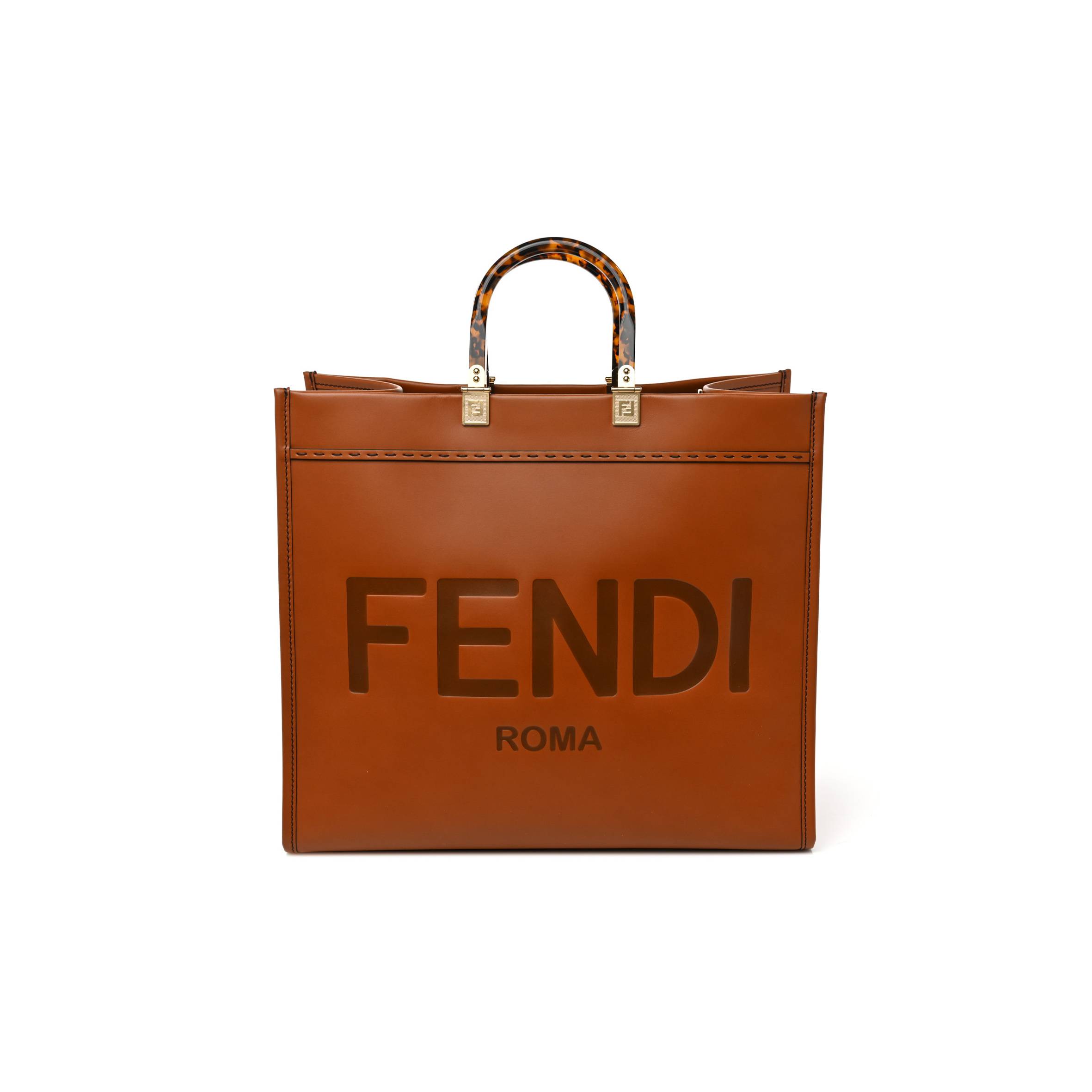 F**di VITELLO KING PLEXIGLASS LARGE F**di SUNSHINE SHOPPER TOTE CUOIO (41*34*20cm) Master Quality