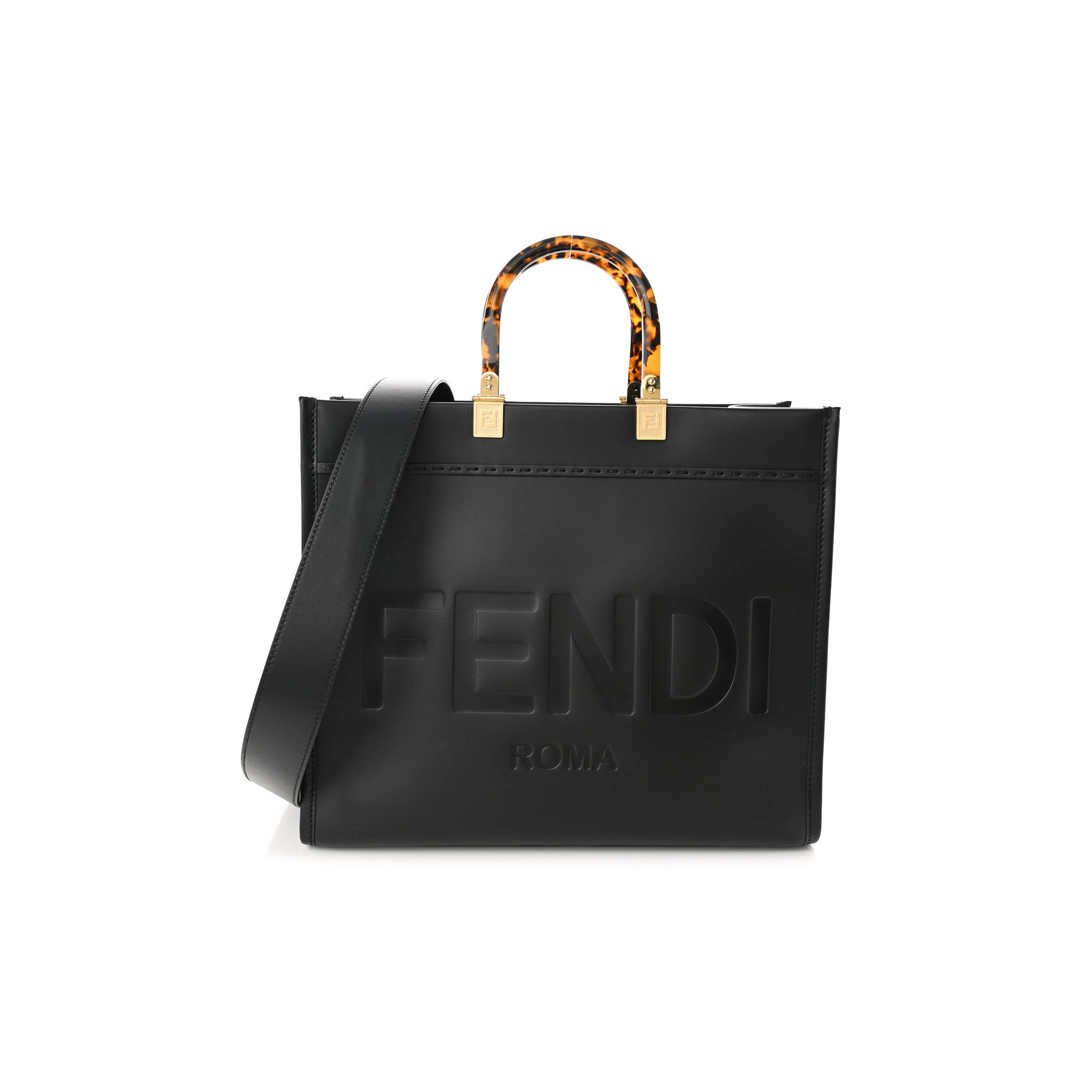 F**di VITELLO KING PLEXIGLASS MEDIUM F**di SUNSHINE SHOPPER TOTE BLACK (14*12*6cm) Master Quality