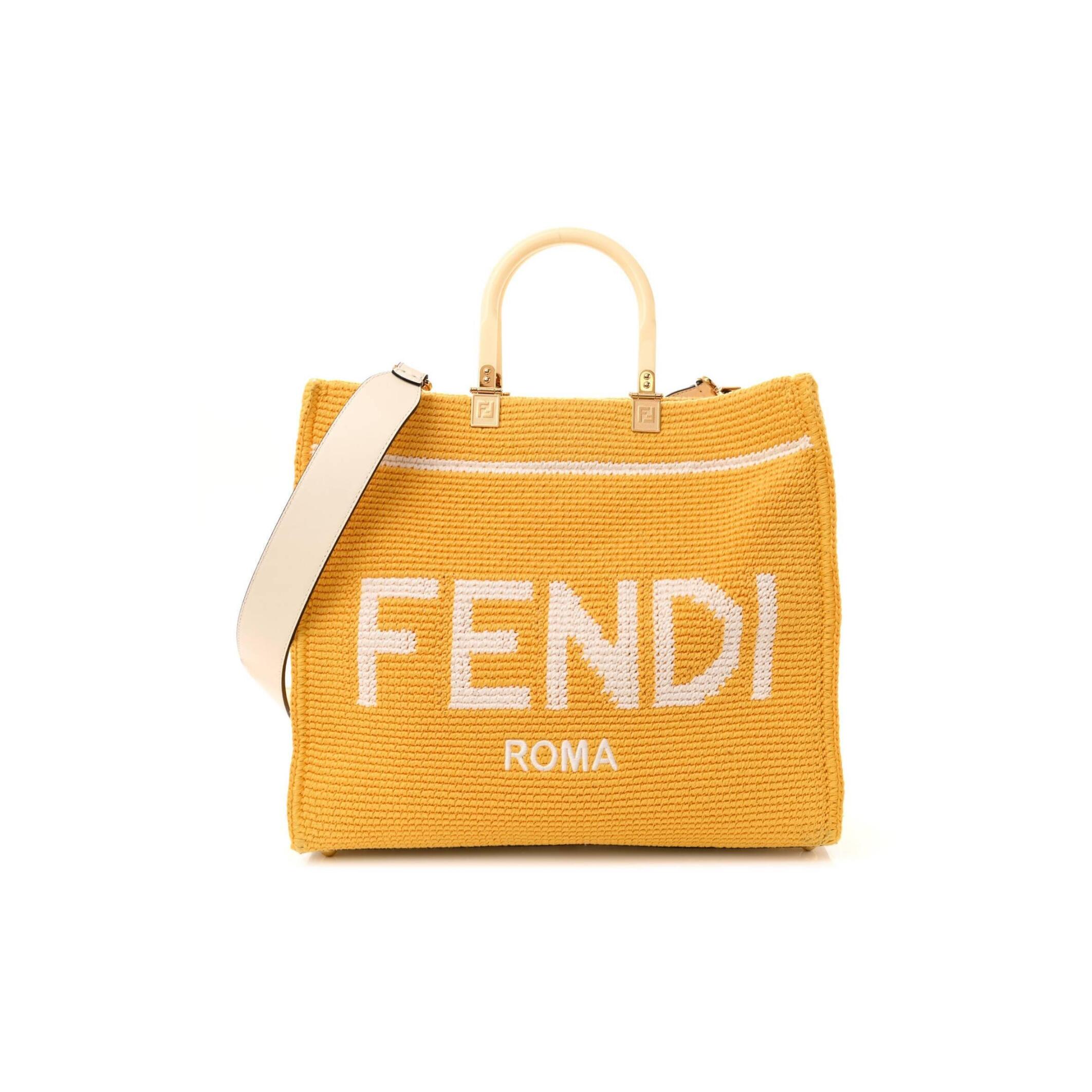 F**di CROCHET VITELLO KING LOGO PLEXIGLASS MEDIUM F**di SUNSHINE SHOPPER TOTE MIMOSA PANNA (36*31*15cm) Master Quality