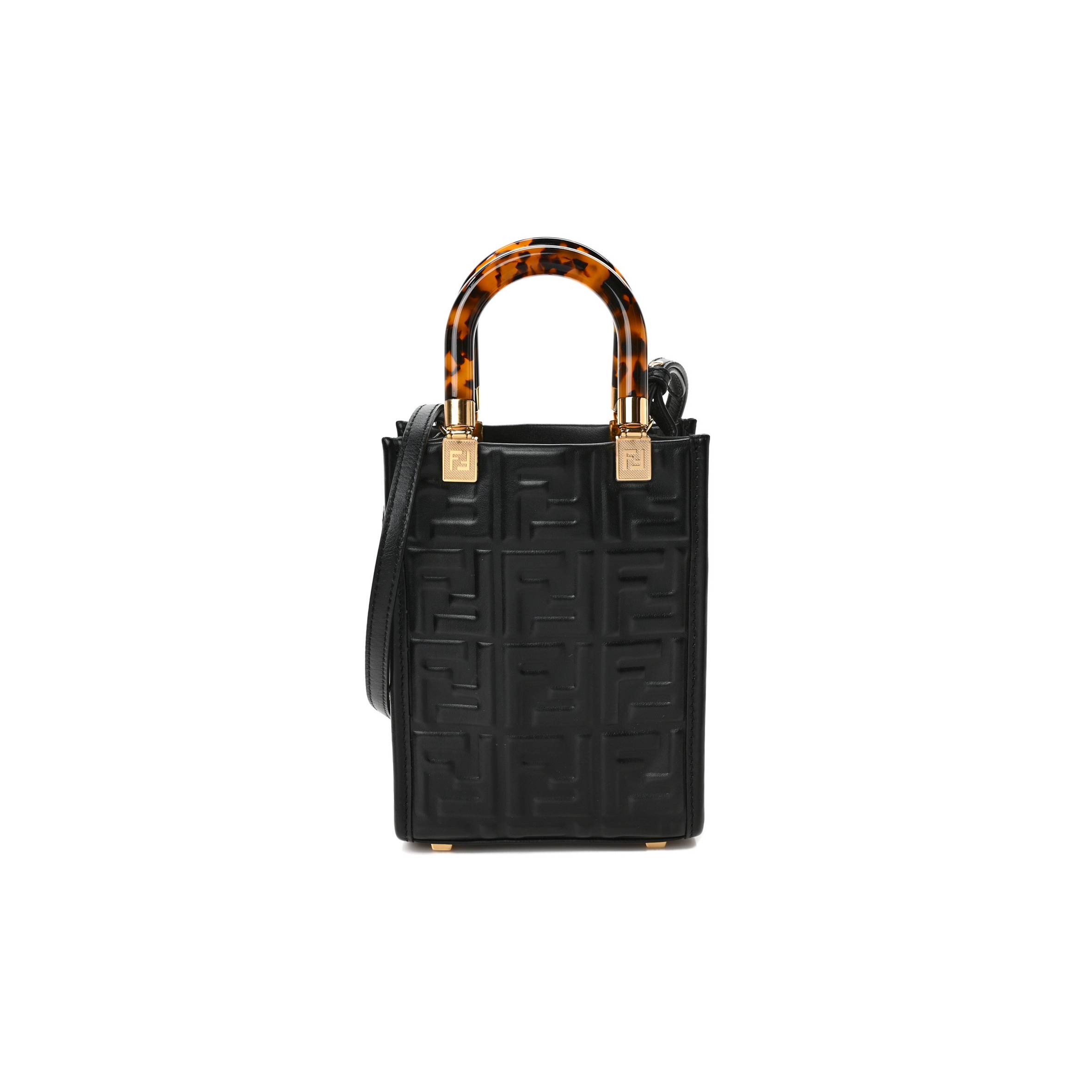 F**di VITELLO PLEXIGLASS FF EMBOSSED MINI F**di SUNSHINE SHOPPER TOTE BLACK  (18*13*6cm) Master Quality
