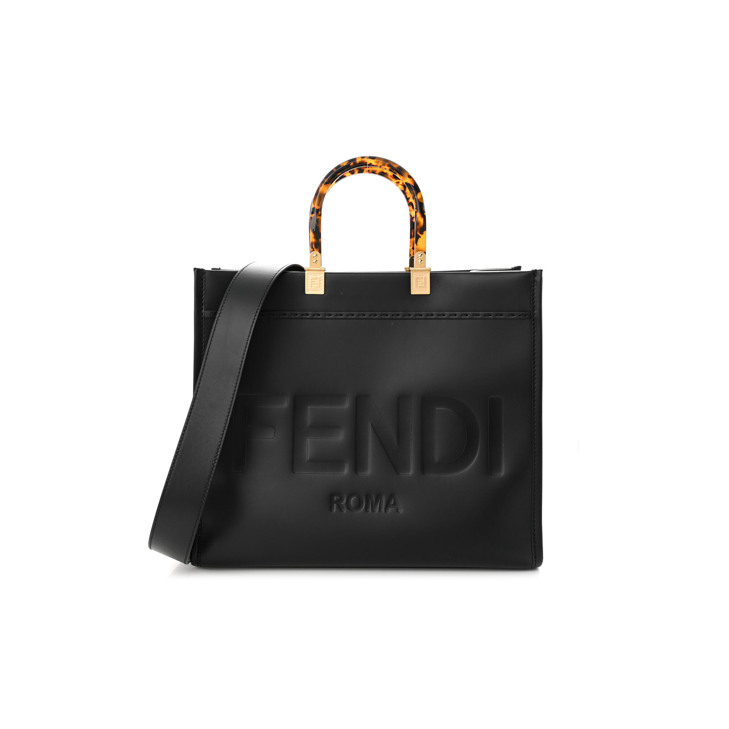 F**di VITELLO KING PLEXIGLASS MEDIUM F**di SUNSHINE SHOPPER TOTE BLACK (36*30*15cm) Master Quality
