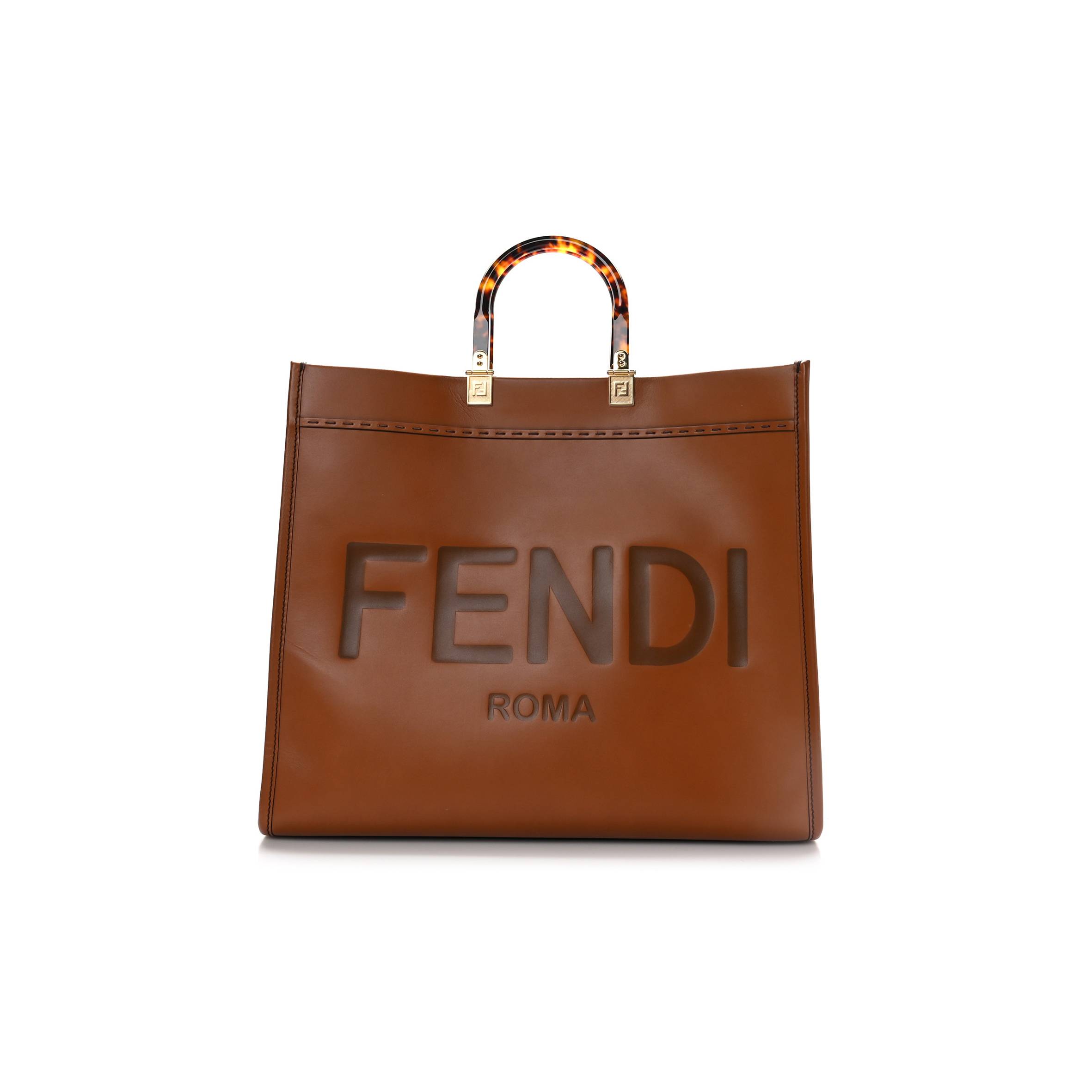F**di VITELLO KING PLEXIGLASS MEDIUM F**di SUNSHINE SHOPPER TOTE CUOIO (40*34*15cm) Master Quality