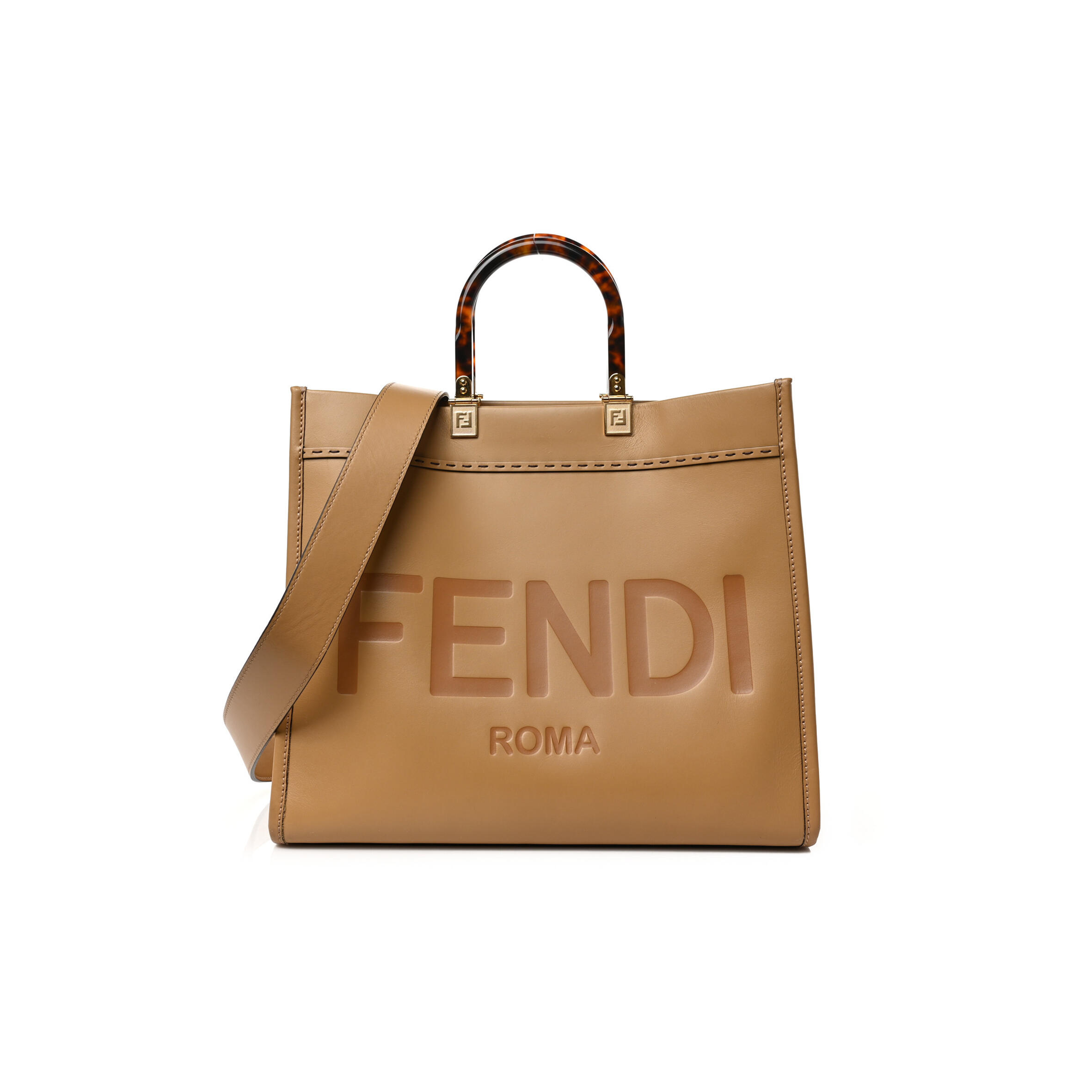 F**di VITELLO KING PLEXIGLASS LOGO EMBOSSED MEDIUM F**di SUNSHINE SHOPPER TOTE MIELE SCURO (36*30*16cm) Master Quality