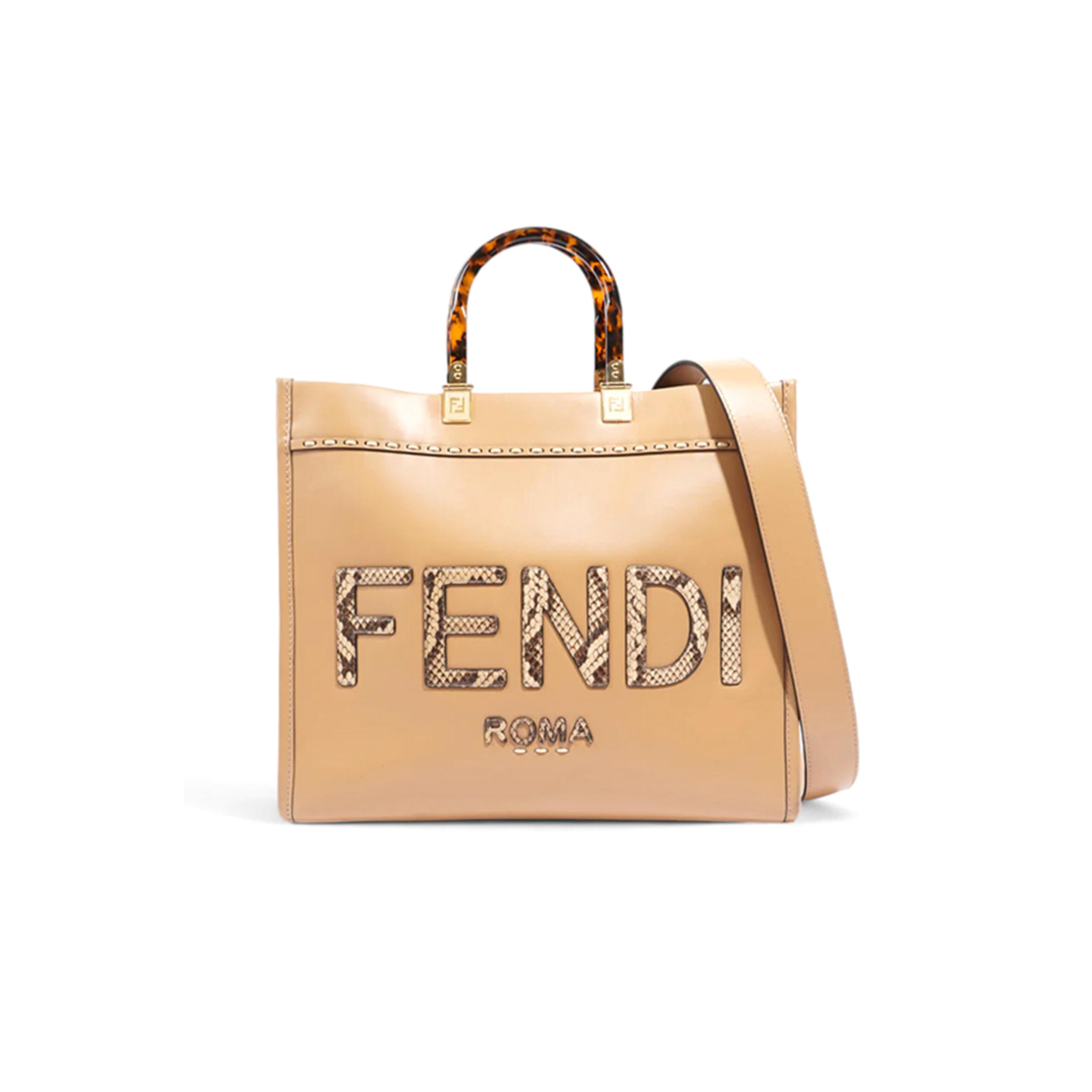 F**di BEIGE LEATHER AND PYTHON MEDIUM SUNSHINE SHOPPER TOTE  (36*31*12cm) Master Quality