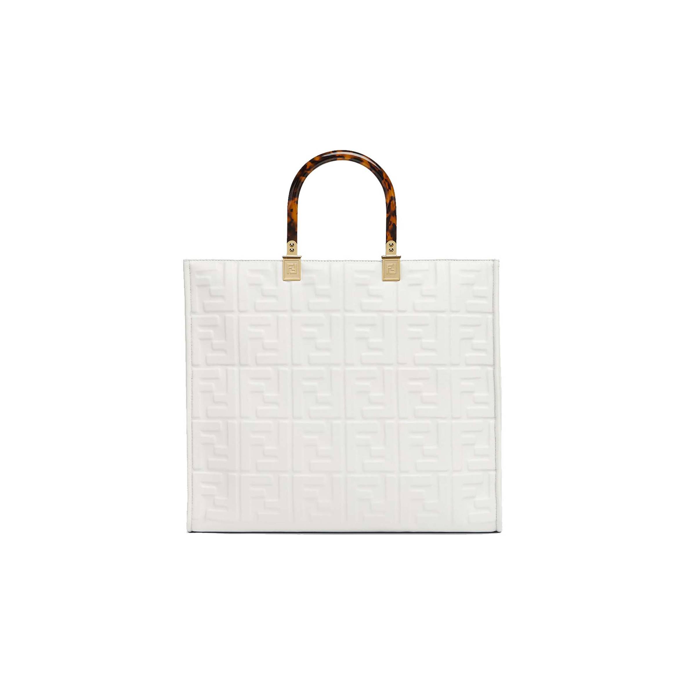 F**di SUNSHINE MEDIUM - WHITE LEATHER SHOPPER 8BH386AMCVF0QVL (35*31*17cm) Master Quality