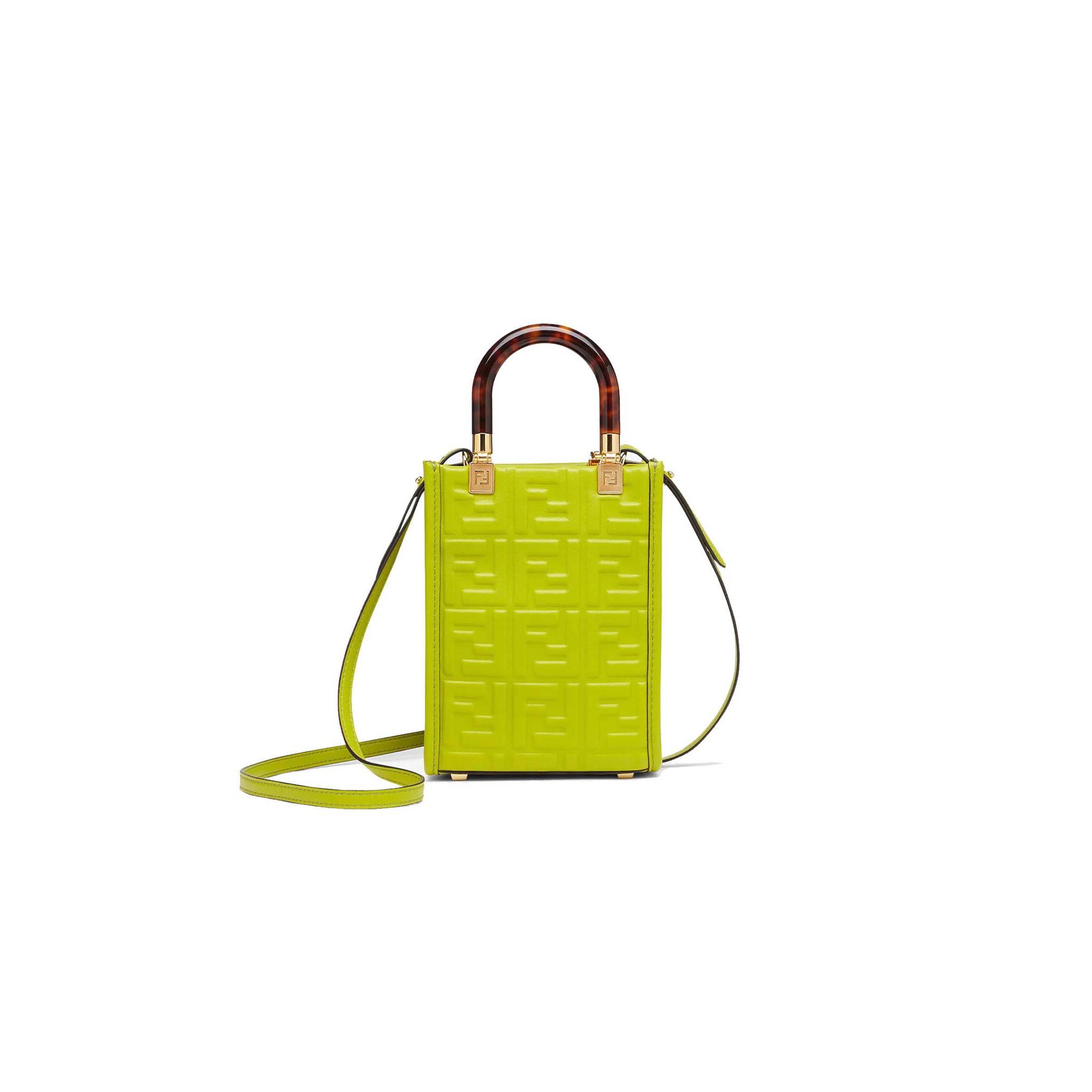 F**di MINI SUNSHINE SHOPPER - ACID GREEN LEATHER MINI-BAG 8BS051AMCIF1JCP (18*13*6.5cm) Master Quality