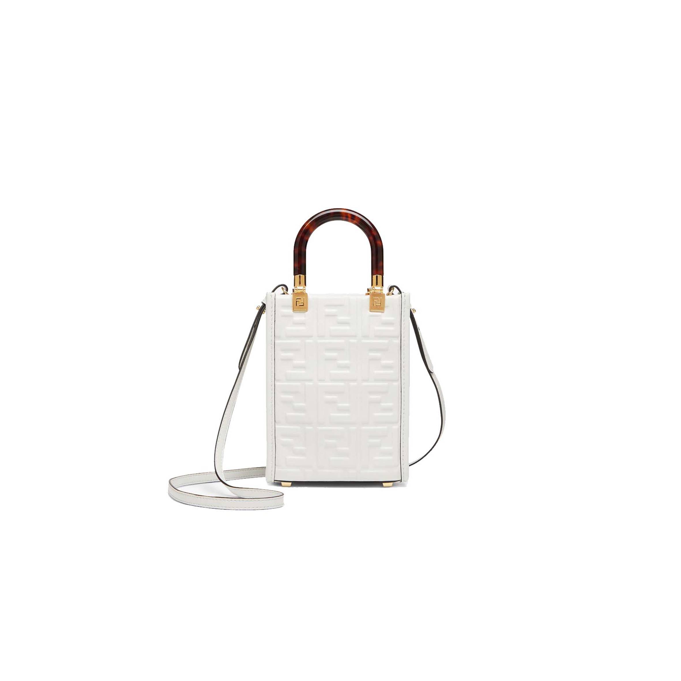 F**di MINI SUNSHINE SHOPPER - WHITE LEATHER MINI BAG 8BS051AMCIF0QVL (18*13*6.5cm) Master Quality