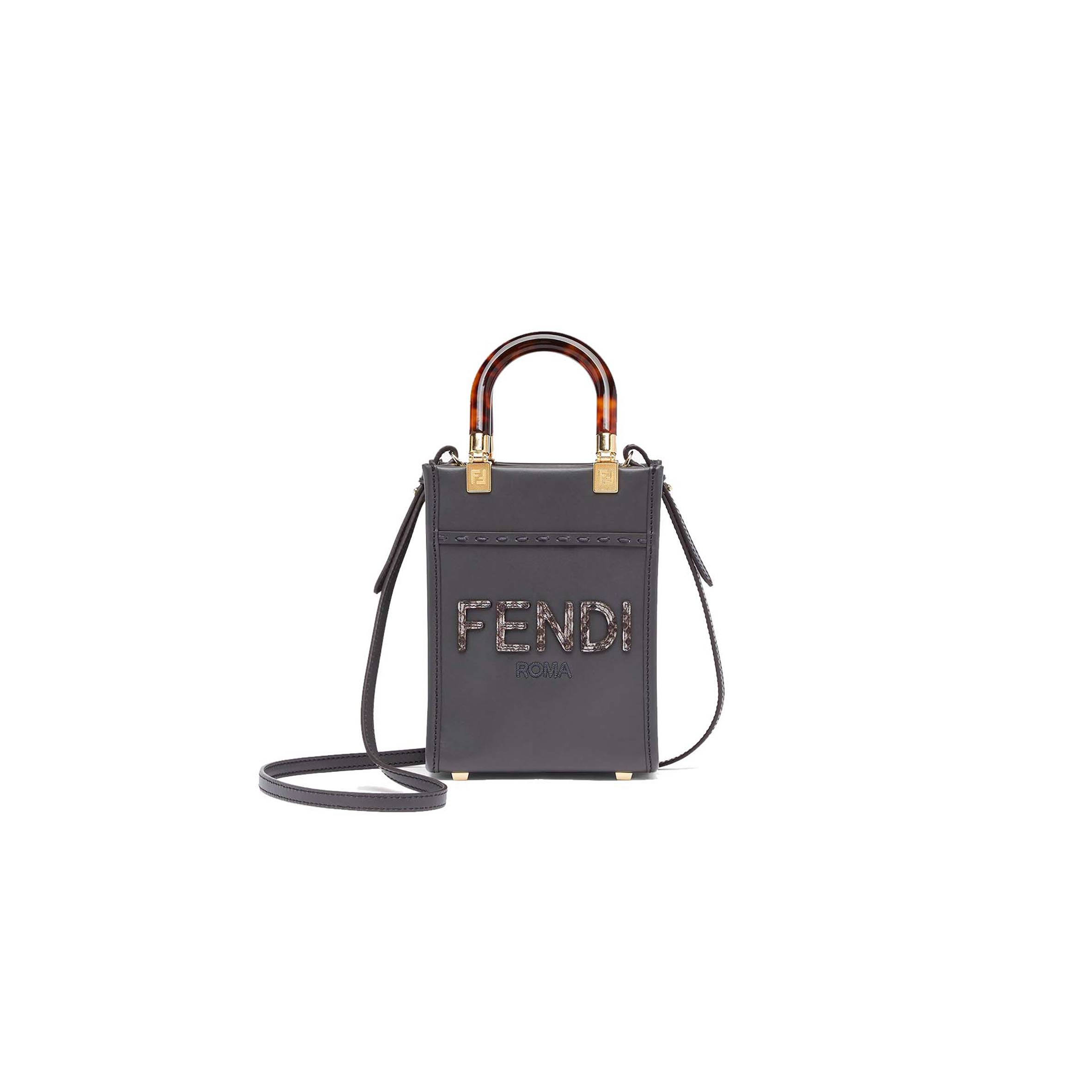 F**di MINI SUNSHINE SHOPPER - DARK GRAY LEATHER AND ELAPHE MINI-BAG 8BS051AHN5F1DMK (18*13*6.5cm) Master Quality
