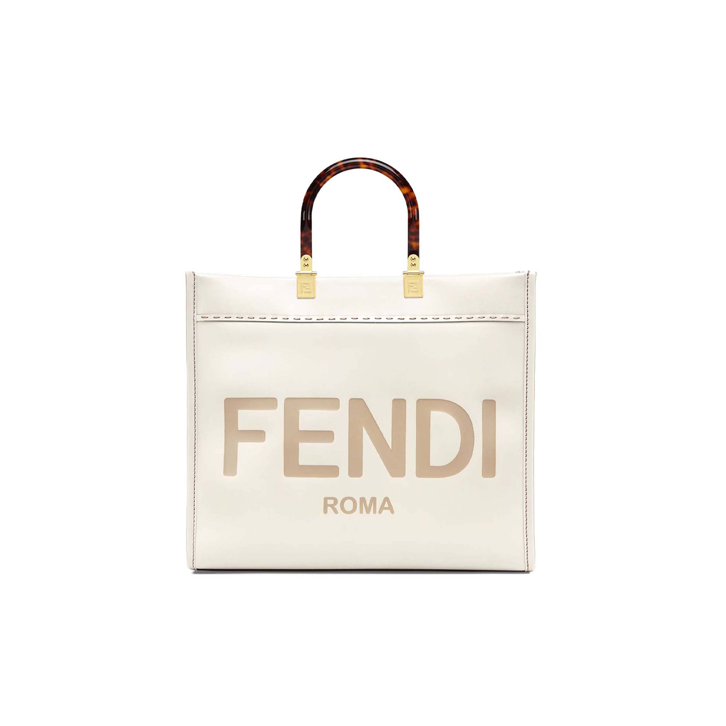 F**di SUNSHINE MEDIUM - WHITE LEATHER SHOPPER 8BH386ABVLF0K7E (35*31*17cm) Master Quality