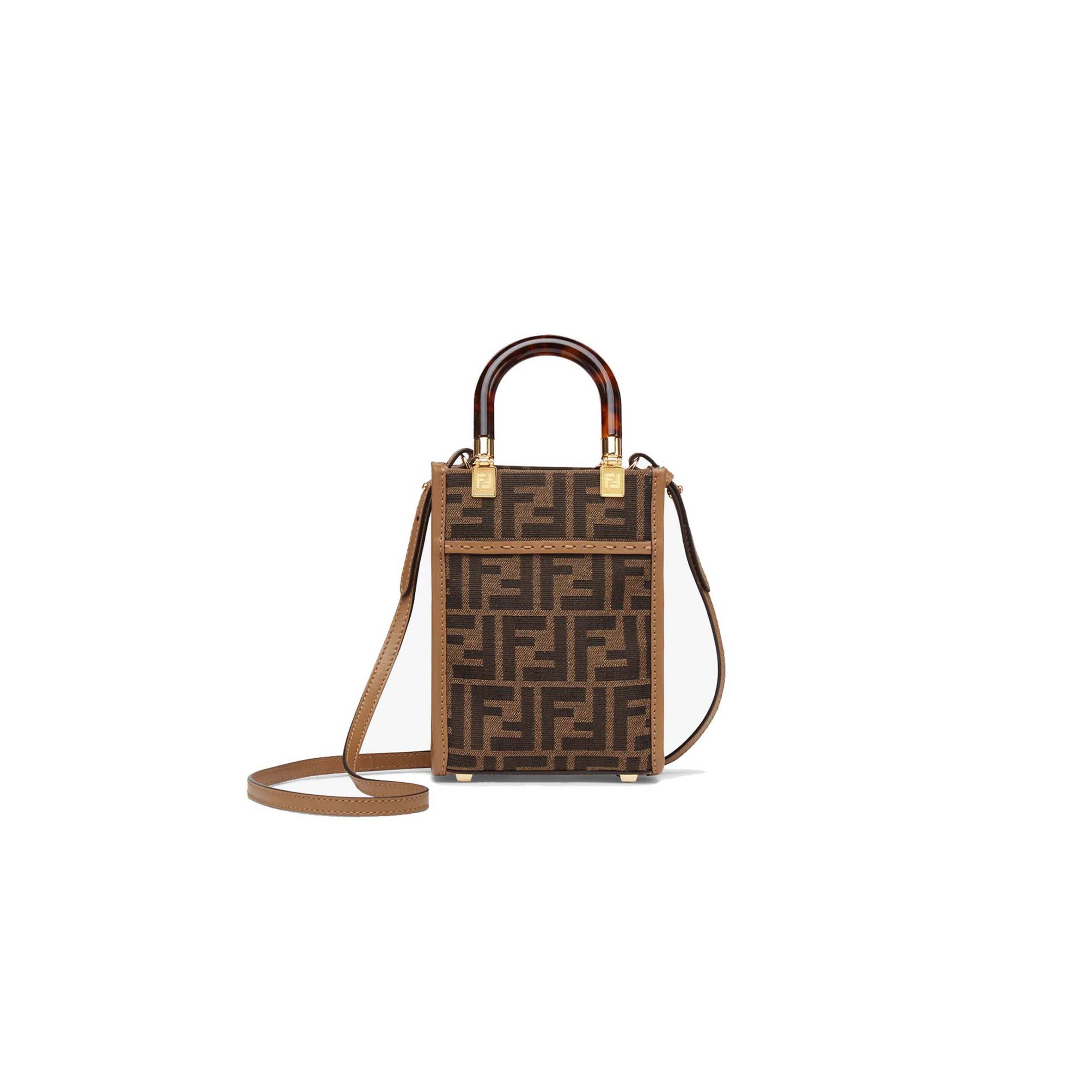 F**di MINI SUNSHINE SHOPPER - BROWN FF FABRIC MINI-BAG 8BS051ALVXF1GE3 (18*13*6.5cm) Master Quality