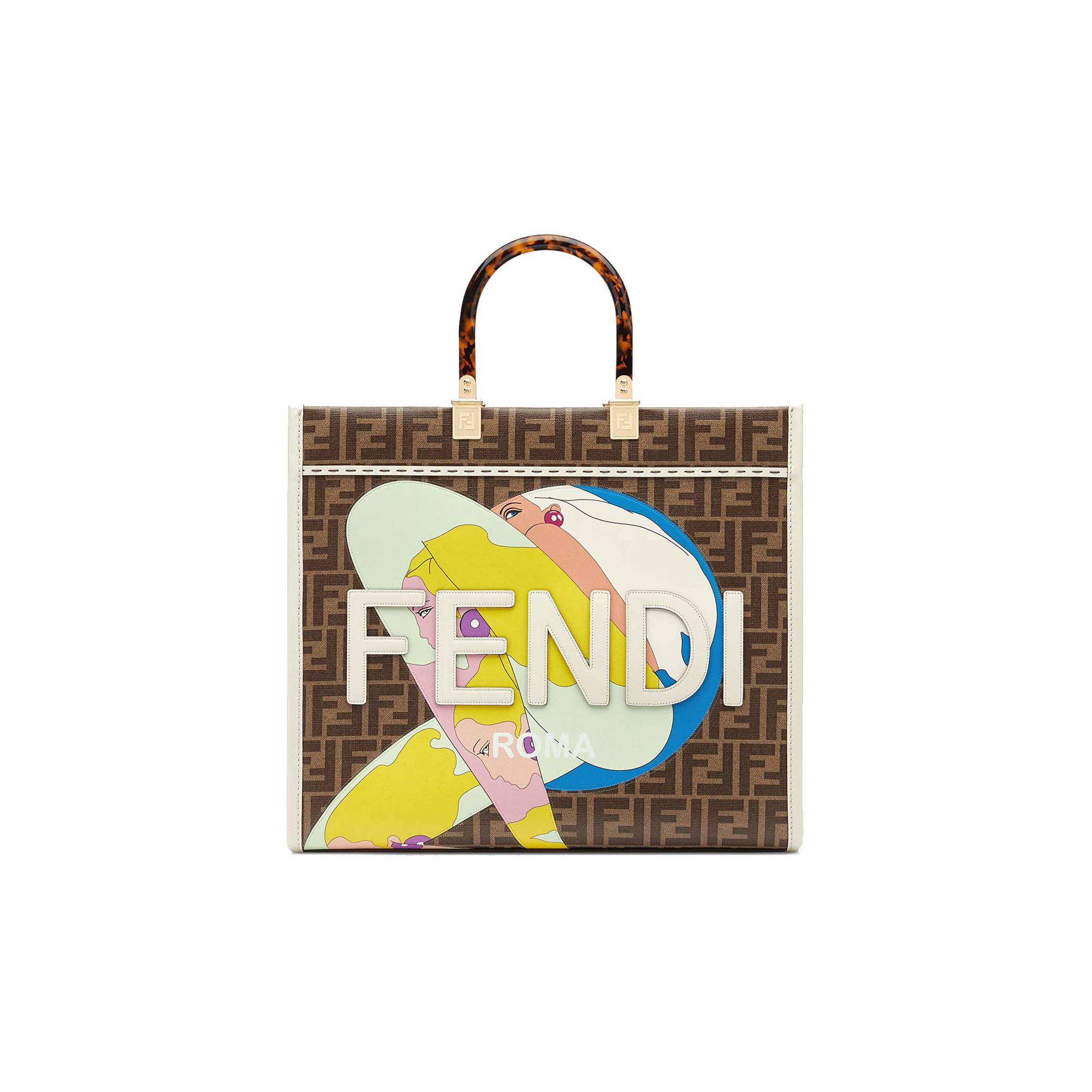 F**di SUNSHINE MEDIUM - FF GLAZED FABRIC SHOPPER WITH INLAY 8BH386AJHJF1HB5 (35*31*17cm) Master Quality