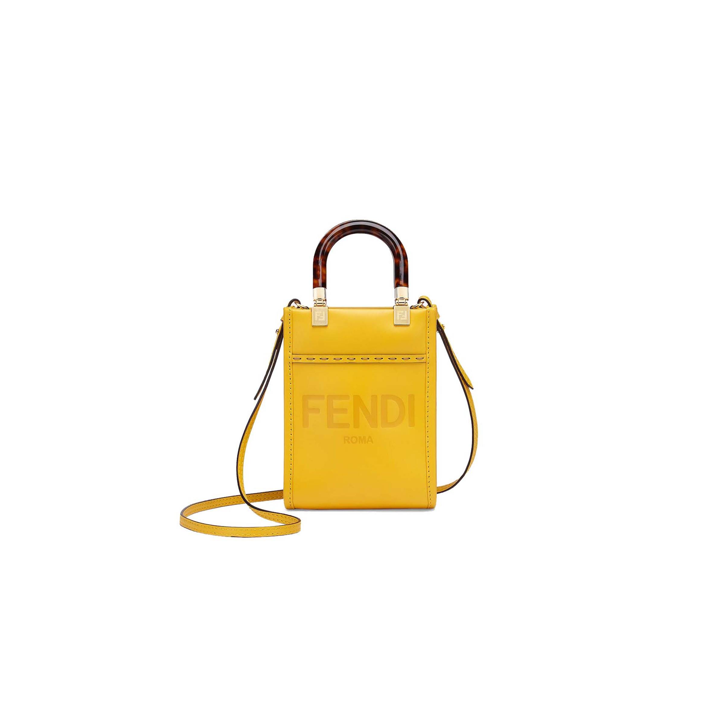 F**di MINI SUNSHINE SHOPPER - YELLOW LEATHER MINI-BAG 8BS051ABVLF192E (18*13*6.5cm) Master Quality