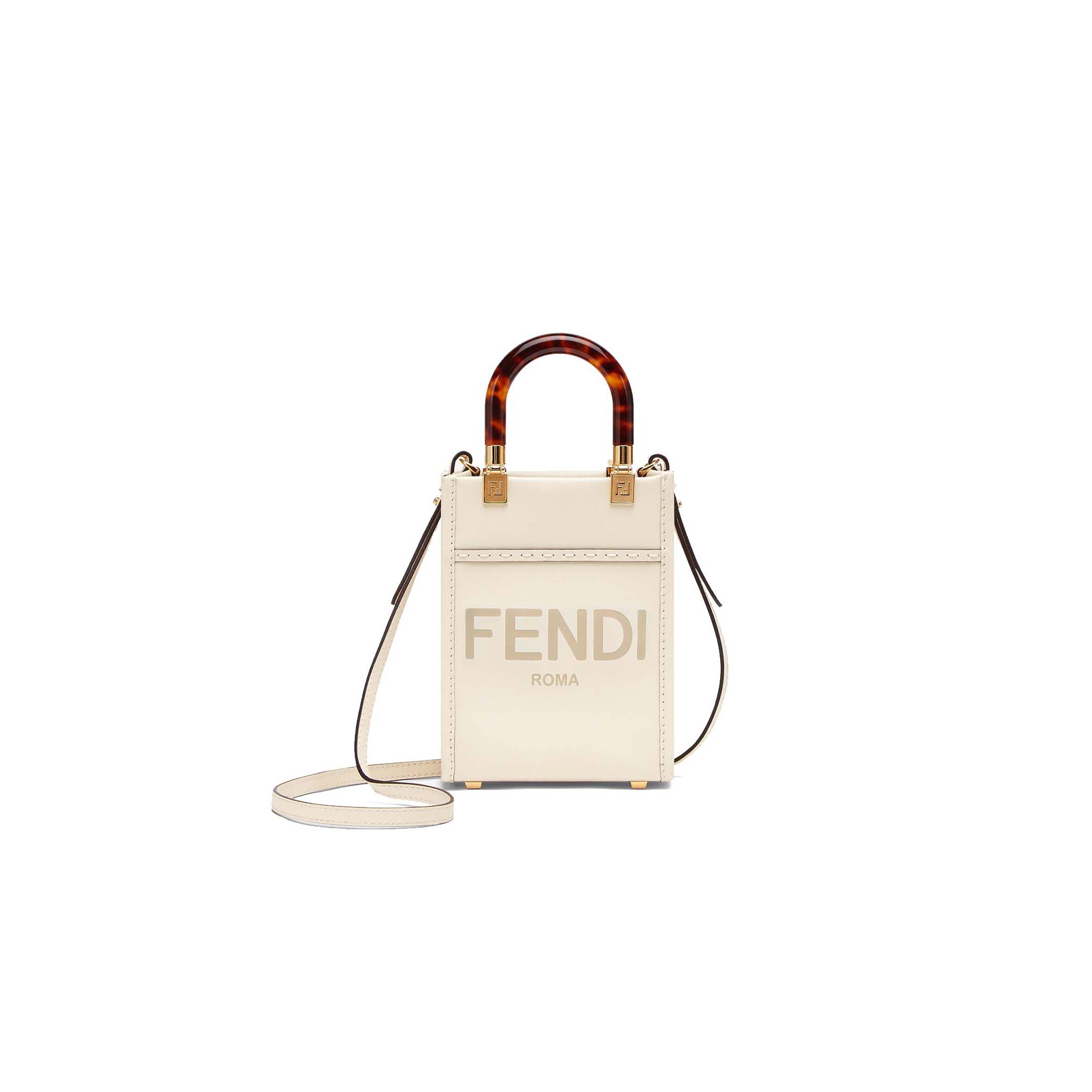 F**di MINI SUNSHINE SHOPPER - WHITE LEATHER MINI-BAG 8BS051ABVLF0K7E (18*13*6.5cm) Master Quality