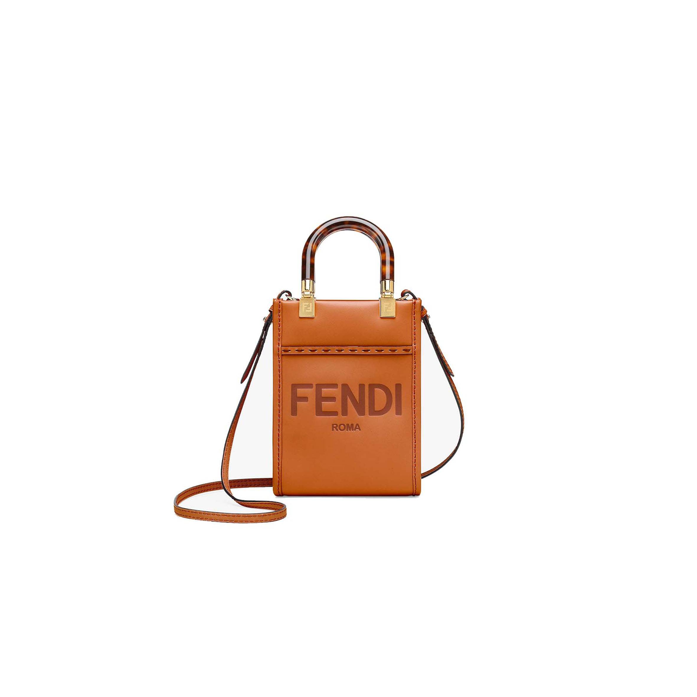 F**di MINI SUNSHINE SHOPPER - BROWN LEATHER MINI-BAG 8BS051ABVLF0PWZ (18*13*6.5cm) Master Quality